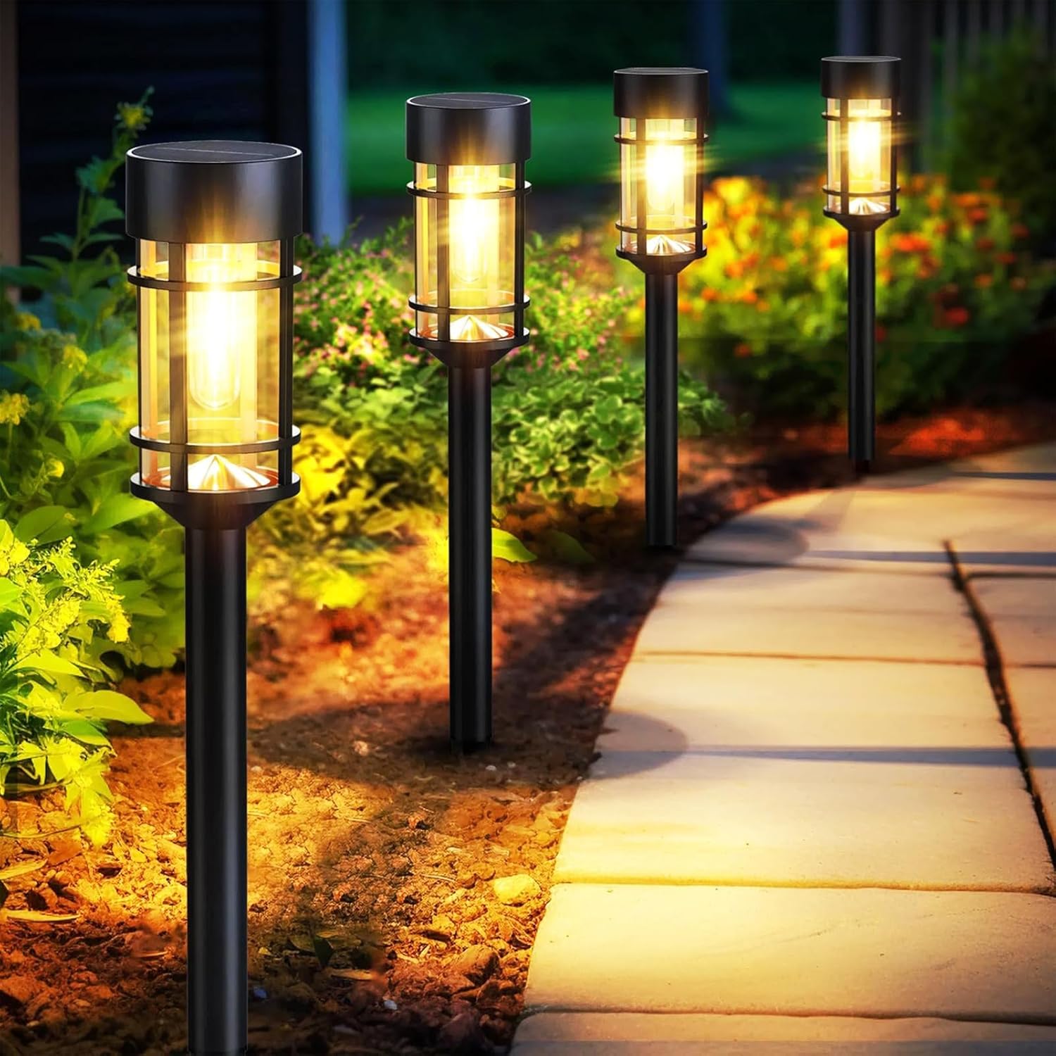 So Gartenpfahl-Lichter, wetterfest, für den Außenbereich, Wegbeleuchtung mit automatischer Nachtaktivierung, keine Kabel erforderlich für einfache Installation, 8 Stück