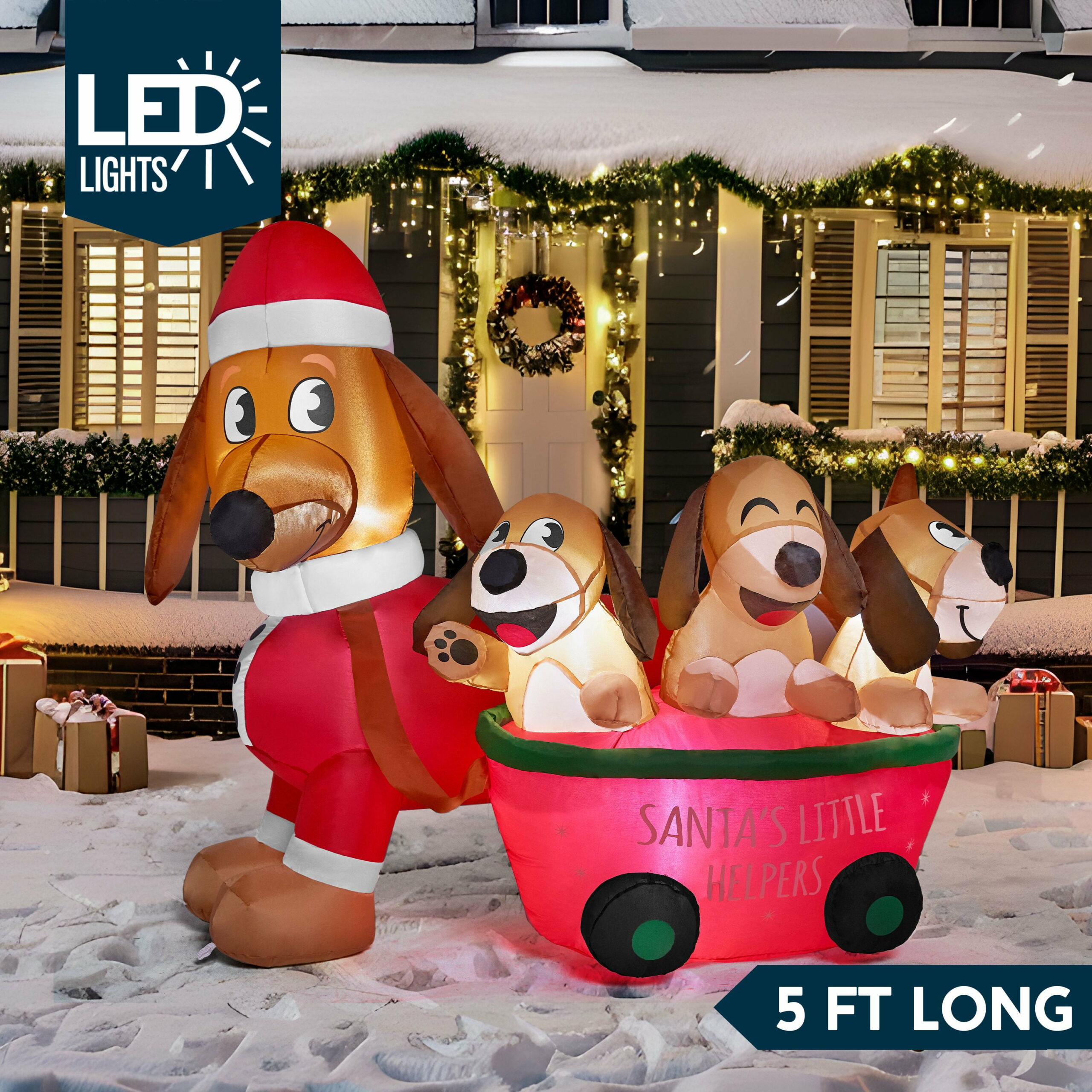 Joiedomi Syncfun 5 FT Christmas Inflatable Dachshund Dog with LEDs, Outdoor Holiday Yard Decoration