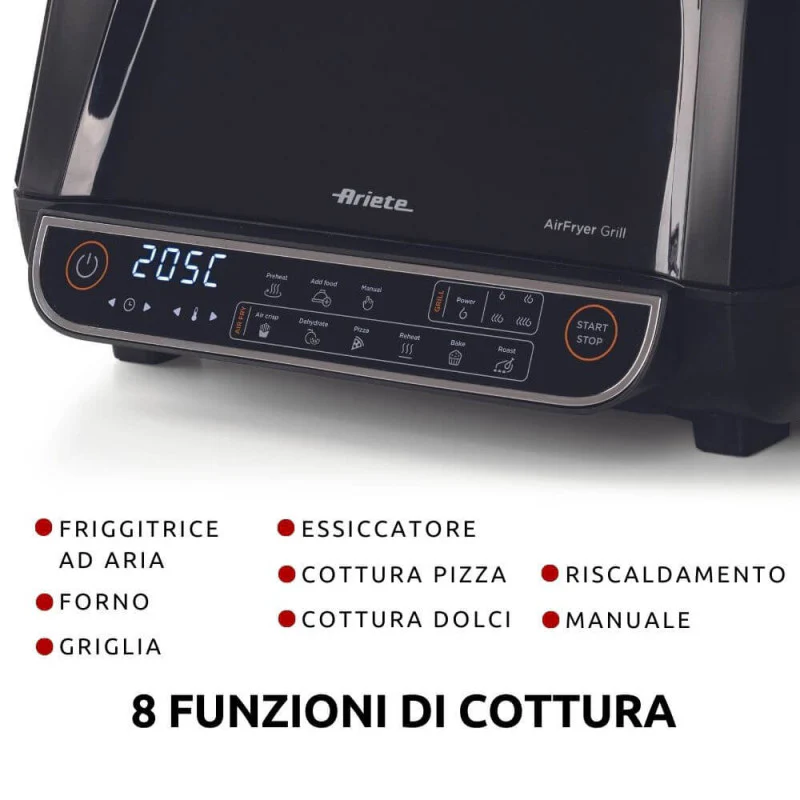Friggitrice ad aria e Griglia 1700W - 8L - 8 funzioni di cottura - Nero