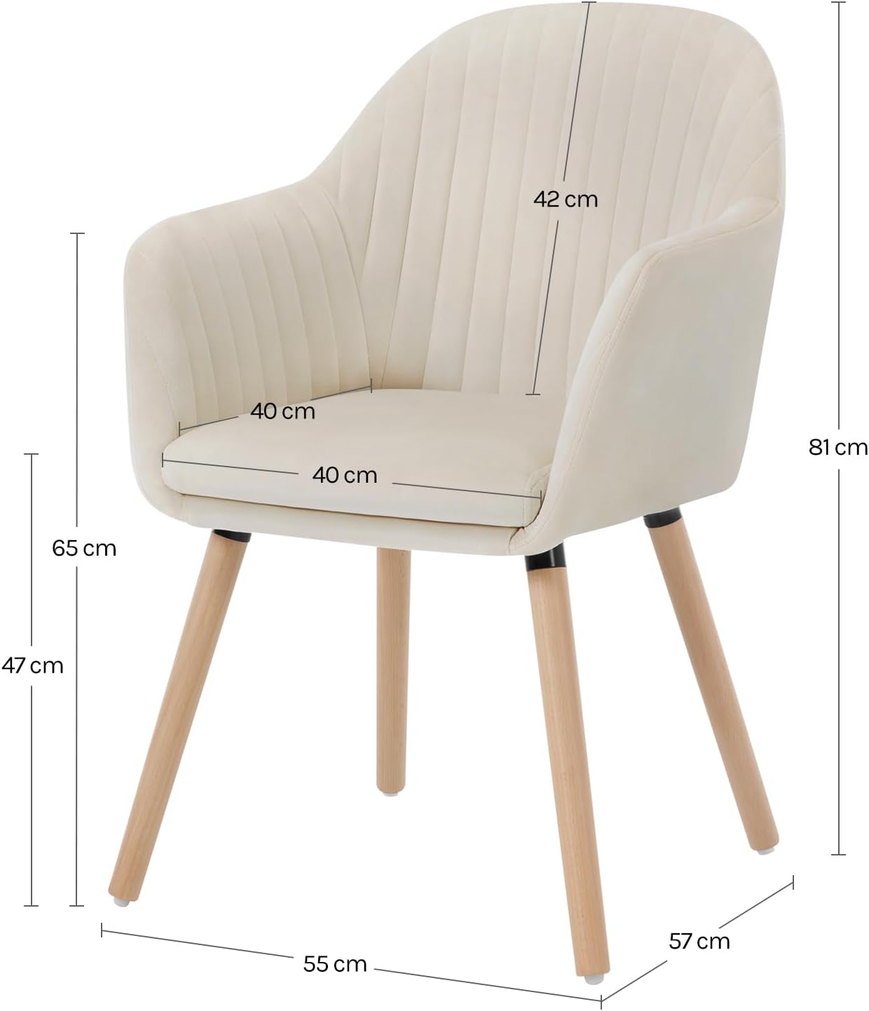 WOLTU Set di 6 Sedie per Sala da Pranzo con Schienale Braccioli Poltrona Imbottita Gambe in Legno Seduta in Tessuto Velluto Crema BH95cm-6