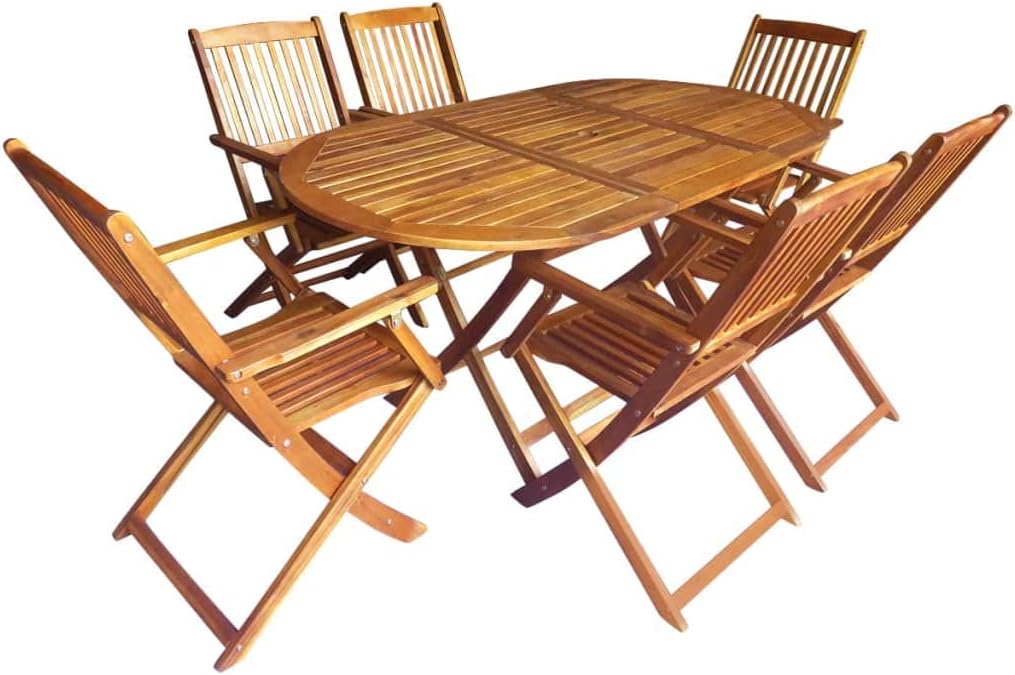 vidaXL Outdoor Dining Set 7 Pieces Table and Chairs Set Garden Dining Furniture Outdoor Dining Furniture Solid Acacia Wood