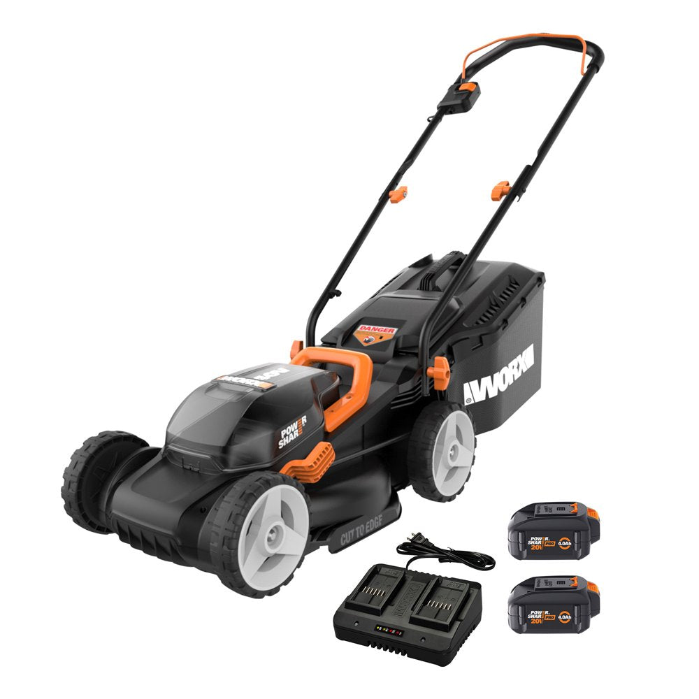 Worx 40V Cordless Lawn Mower 14&prime;&prime; with Intellicut, Mulching, 2x20V 4.0Ah Batteries and Charger Included