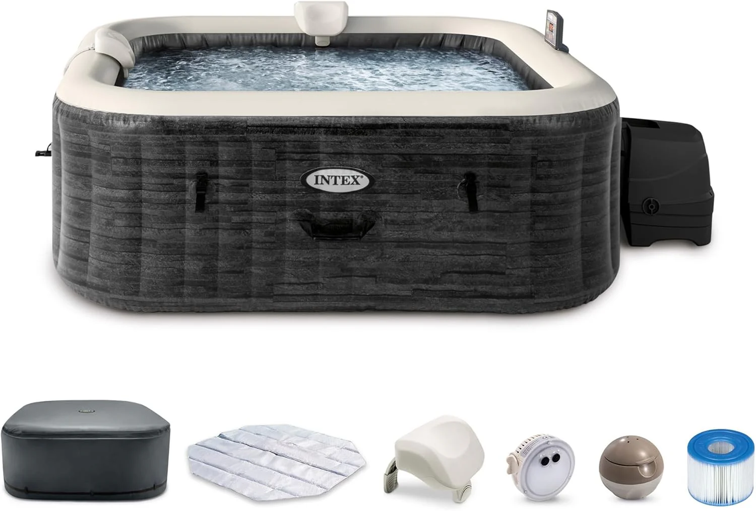 INTEX 28451EP PureSpa Greystone Deluxe Spa Set: Includes Energy Efficient Spa Cover