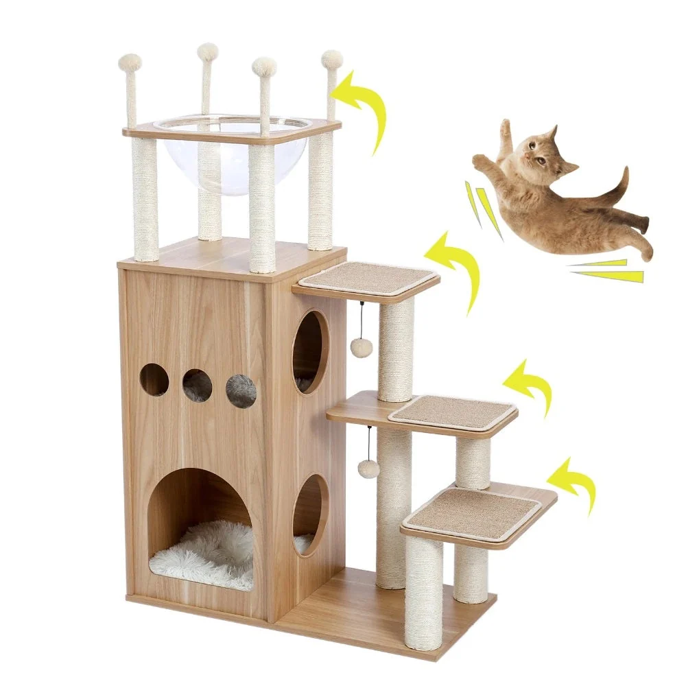Luxury Wooden Cat Tree House Tower Condo with Scratching Post