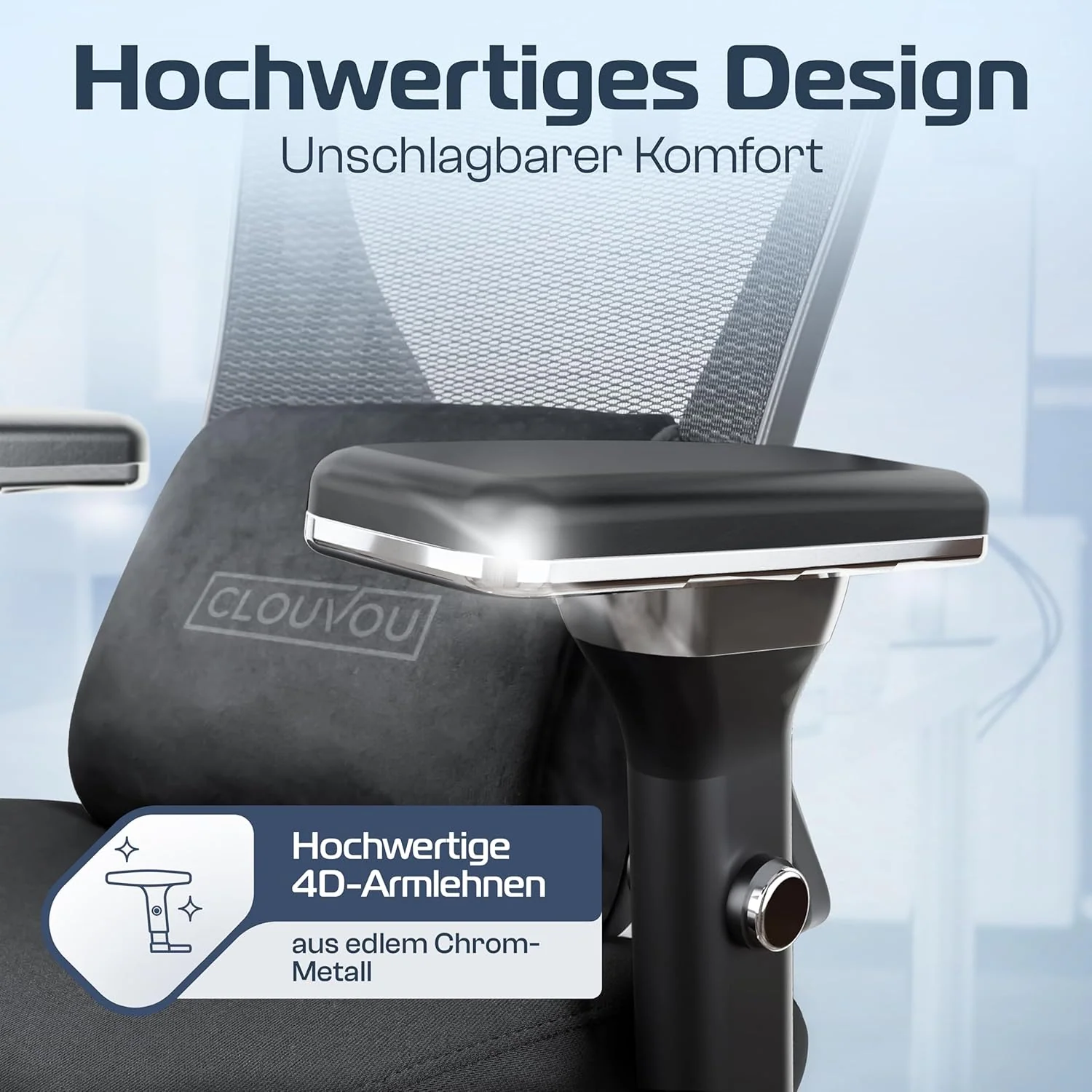 CLOUVOU Ergonomischer Bürostuhl mit verstellbaren Armlehnen und Kopfstütze