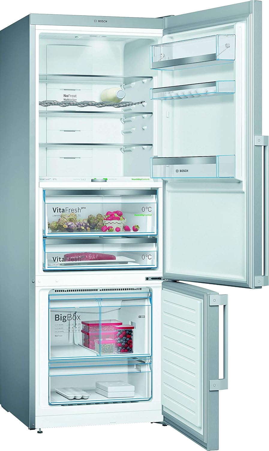 Bosch KGN36NWEA Serie 2 Kühl-Gefrier-Kombination, 186 x 60 cm, 215 L Kühlen & 87 L Gefrieren, NoFrost nie wieder abtauen, LED-Beleuchtung gleichmäßige Ausleuchtung