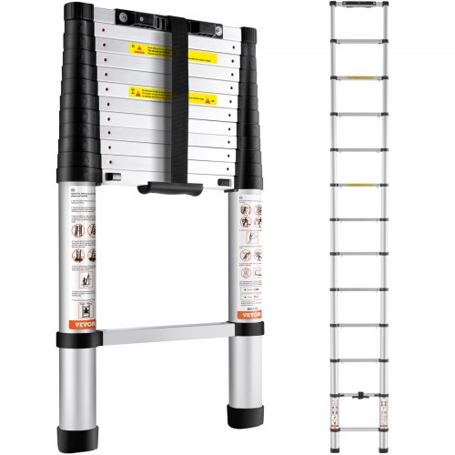 VEVOR Teleskopleiter ausziehbar 380cm Höhe Anlege- Klappleiter 170kg Belastbar