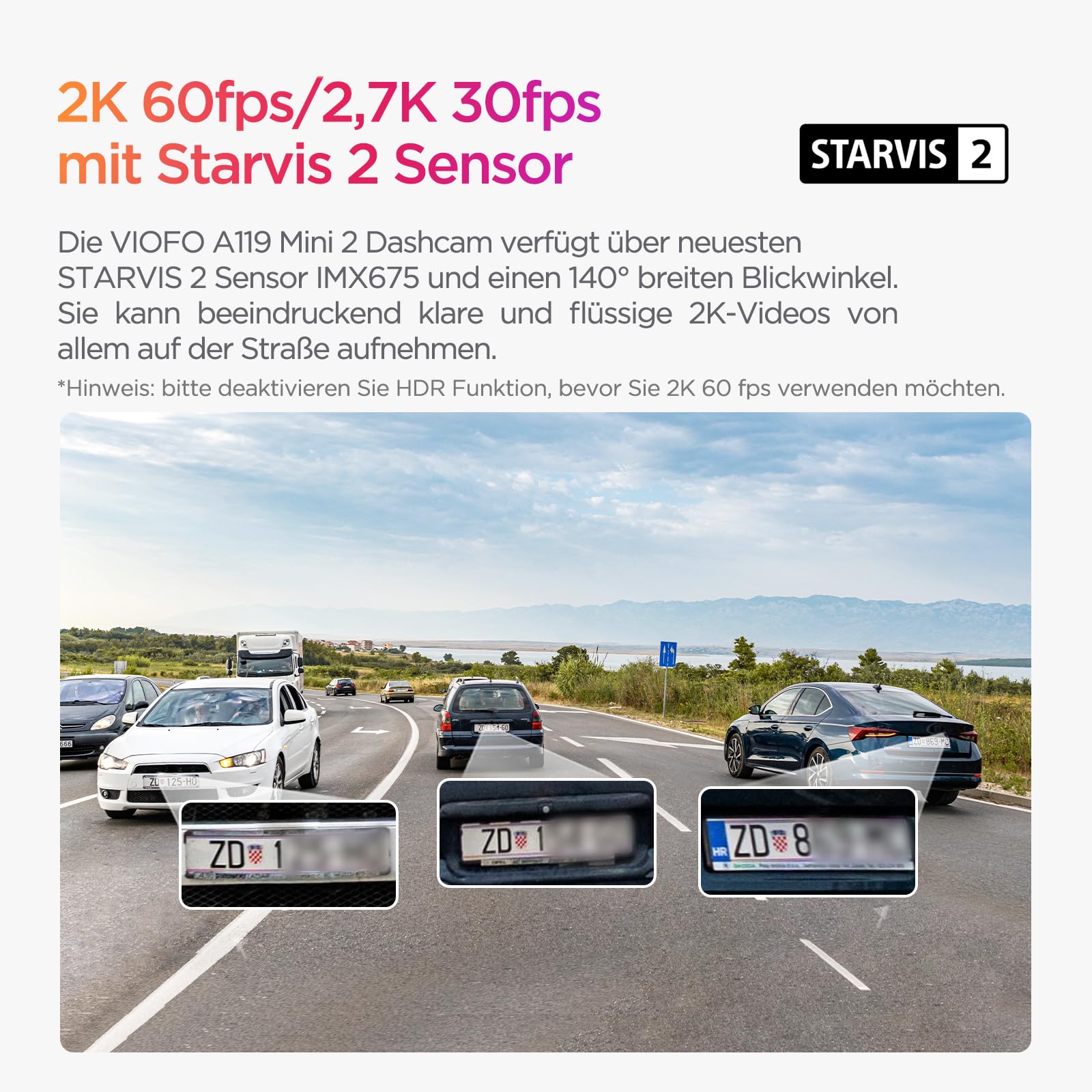 VIOFO A119 Mini 2 Auto Dashcam 2K 60fps HDR 5GHz WLAN GPS Parkmodus kompakte Autokamera für Fahrzeuge
