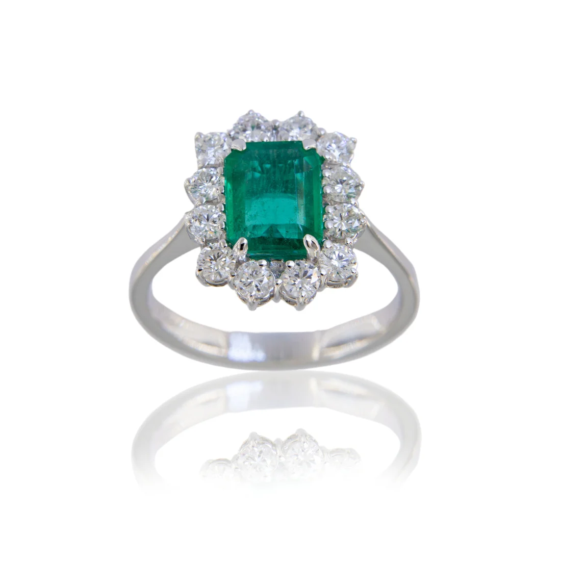 Anello smeraldo certificato naturale ottagonale ct 1,51 diamanti ct 0,84