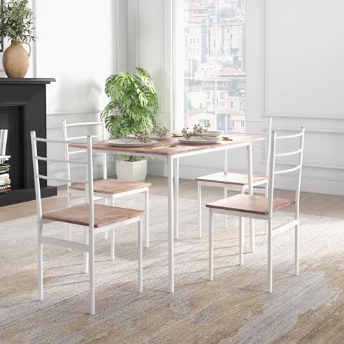HOMCOM Set da pranzo, tavolo da pranzo con 4 sedie da cucina, salva spazio, set da pranzo, set da pranzo per cucina, in acciaio, marrone : Casa e cucina