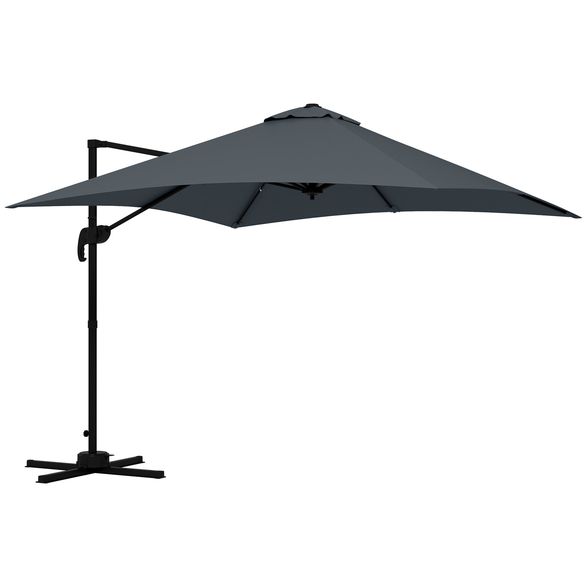 Outsunny Quadratischer Schwenkbarer Kurbel Sonnenschirm aus Aluminium - Maße 3L x 3B x 2,6H m Dunkelgrau