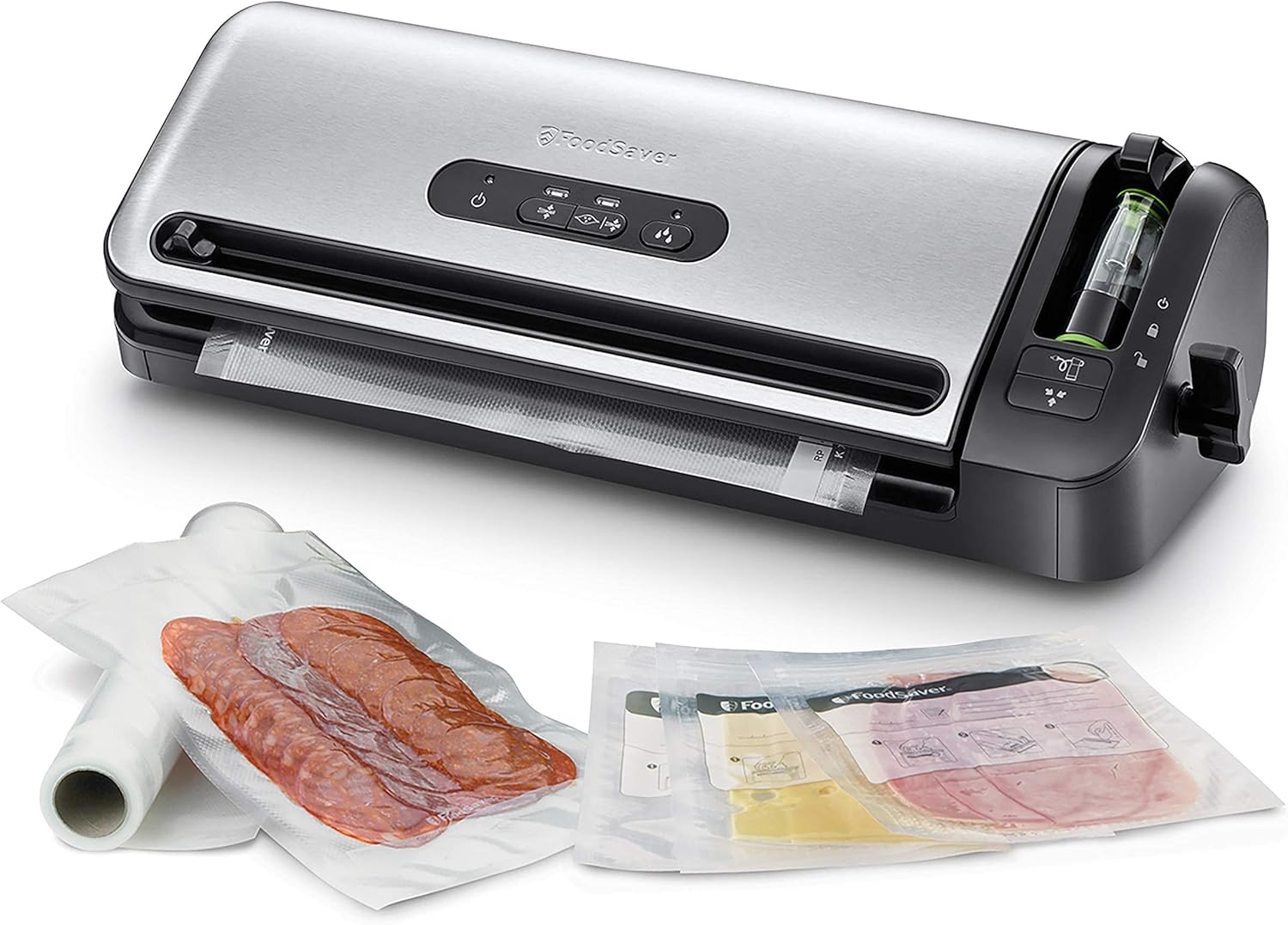 FoodSaver FFS017X macchina sottovuoto per alimenti secchi/umidi, portarotolo e taglierina integrati, aspirazione + sigillatura automatica, funzione marinatura, tubo per contenitori, con Accessori