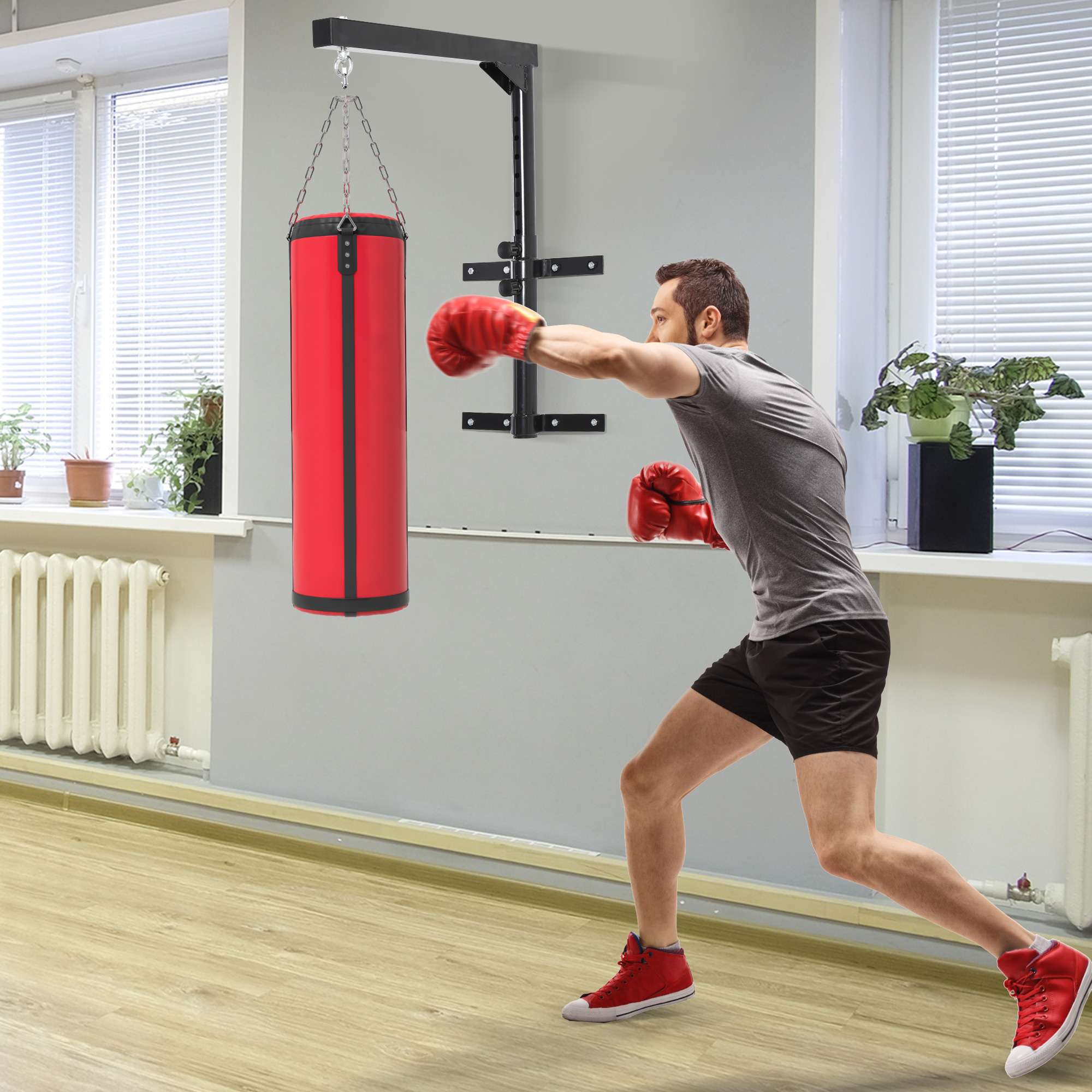 HOMCOM Boxsackhalterung Wandhalterung Boxsack Sandsack Halterung bis 100 kg Tragkraft 60-88cm höhenverstellbar Schwarz