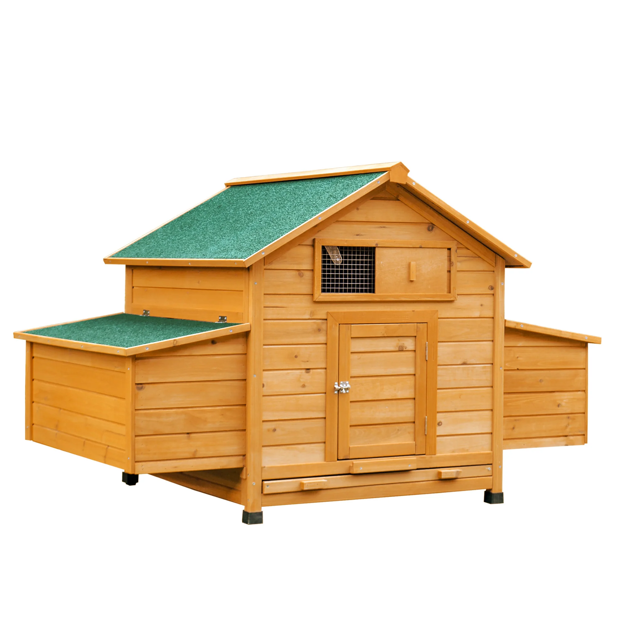 Easycomfort Pollaio Gabbia Ovaiole per Galline da Giardino con 2 Cassetti, Nido e Tetto da Esterno Impermeabile in Legno, 150x100x96.5 cm