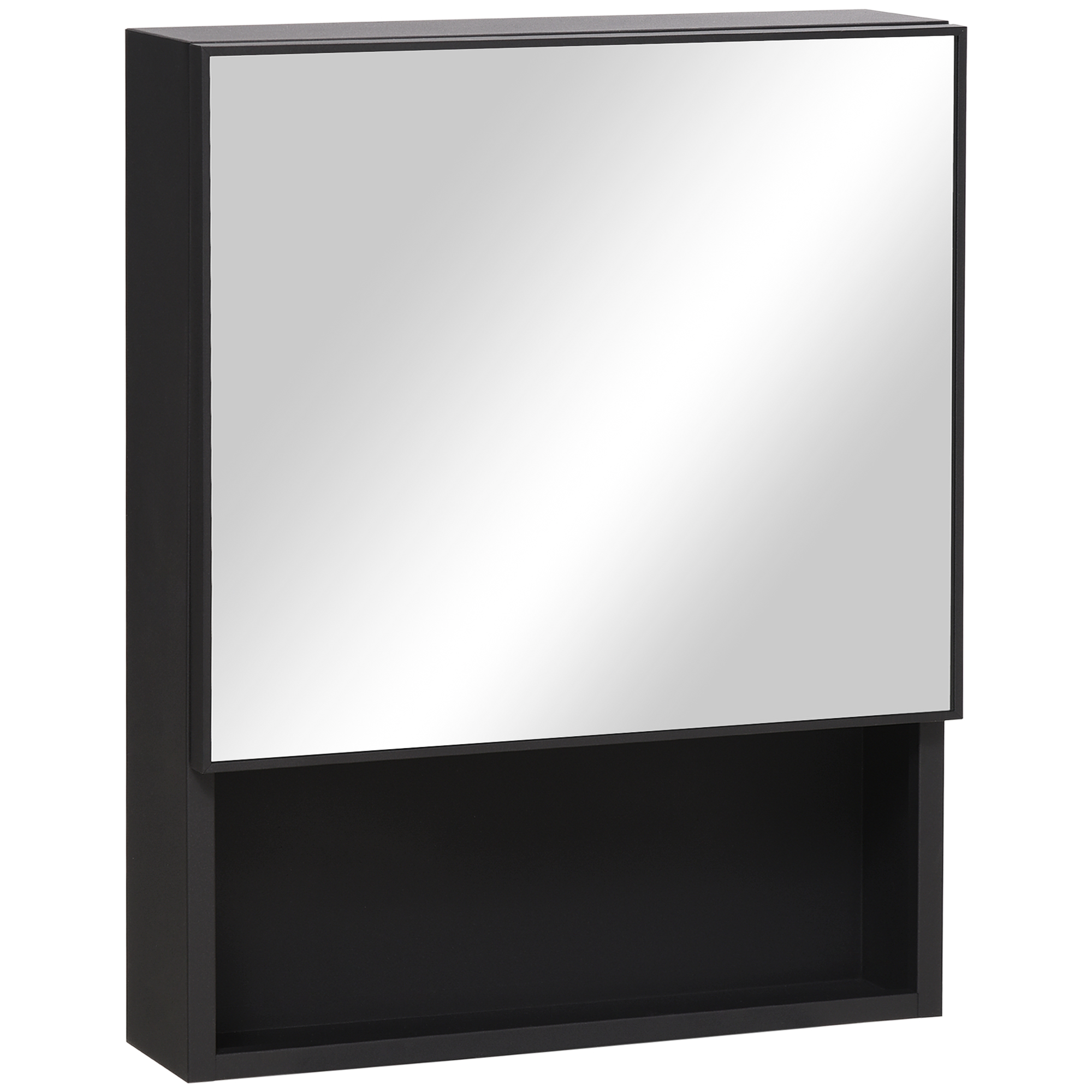 kleankin Spiegelschrank, 2 Innenböden, offenes Regalfach, Stahlgehäuse, schwarz, 46 x 13,5 x 58 cm