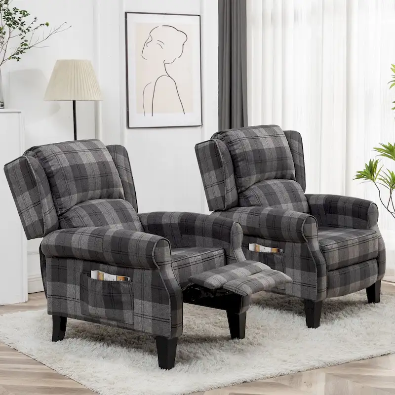 Manual Pushback Recliner Adjustable Accent Chair Wingback Armchair Set of 2