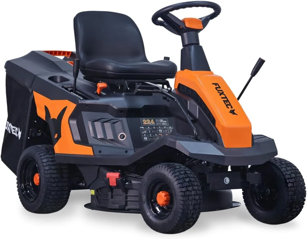 FUXTEC Aufsitzmäher FX-RMR66, Schnittbreite 66 cm, 150 L Fangkorb, Rasentraktor mit eStart, für große Flächen, inkl. Trichter für Seitenauswurf, 6PS