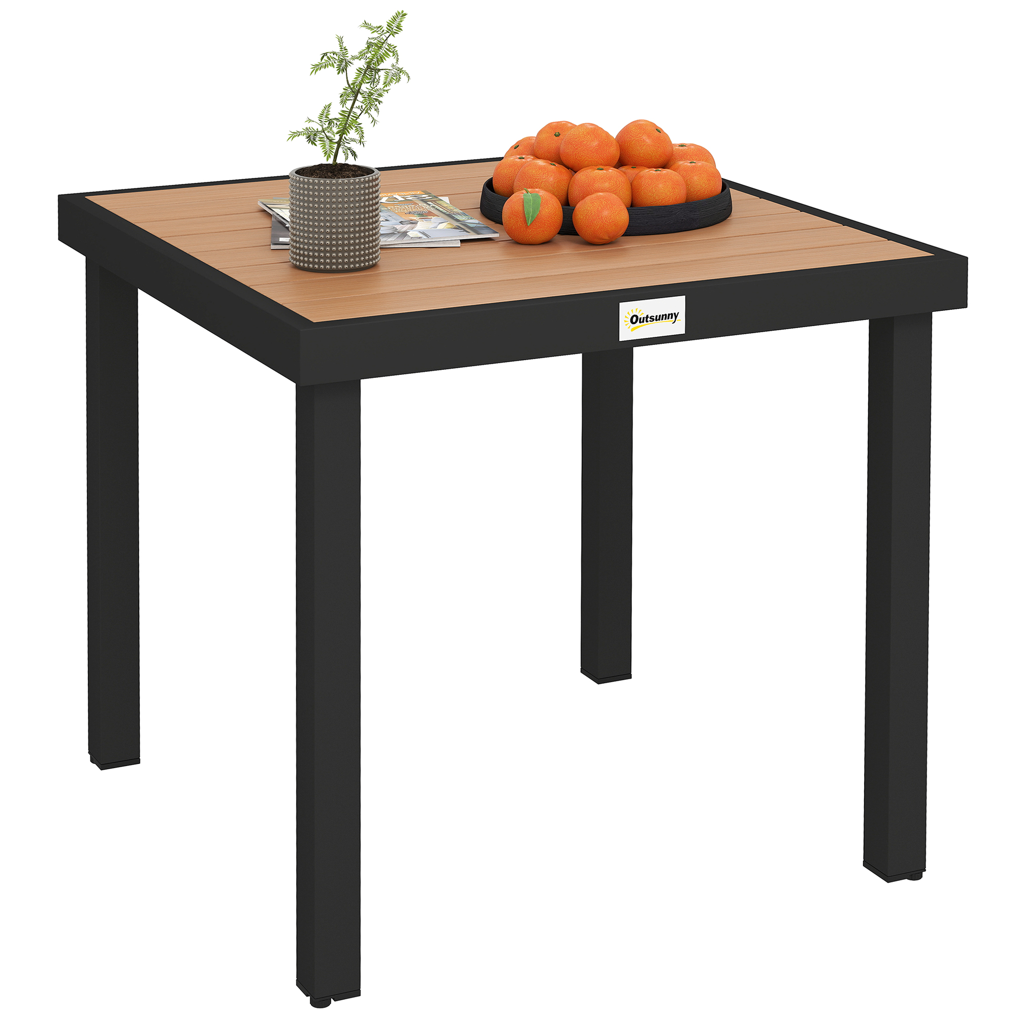 Outsunny Gartentisch Kunststoff 78 x 78 x 74 cm Wetterfest Aluminiumrahmen, Buffettisch Campingtisch für 4 Personen Balkontisch Terrassentisch Outdoor Esstisch für Garten, Terrasse Balkon Schwarz