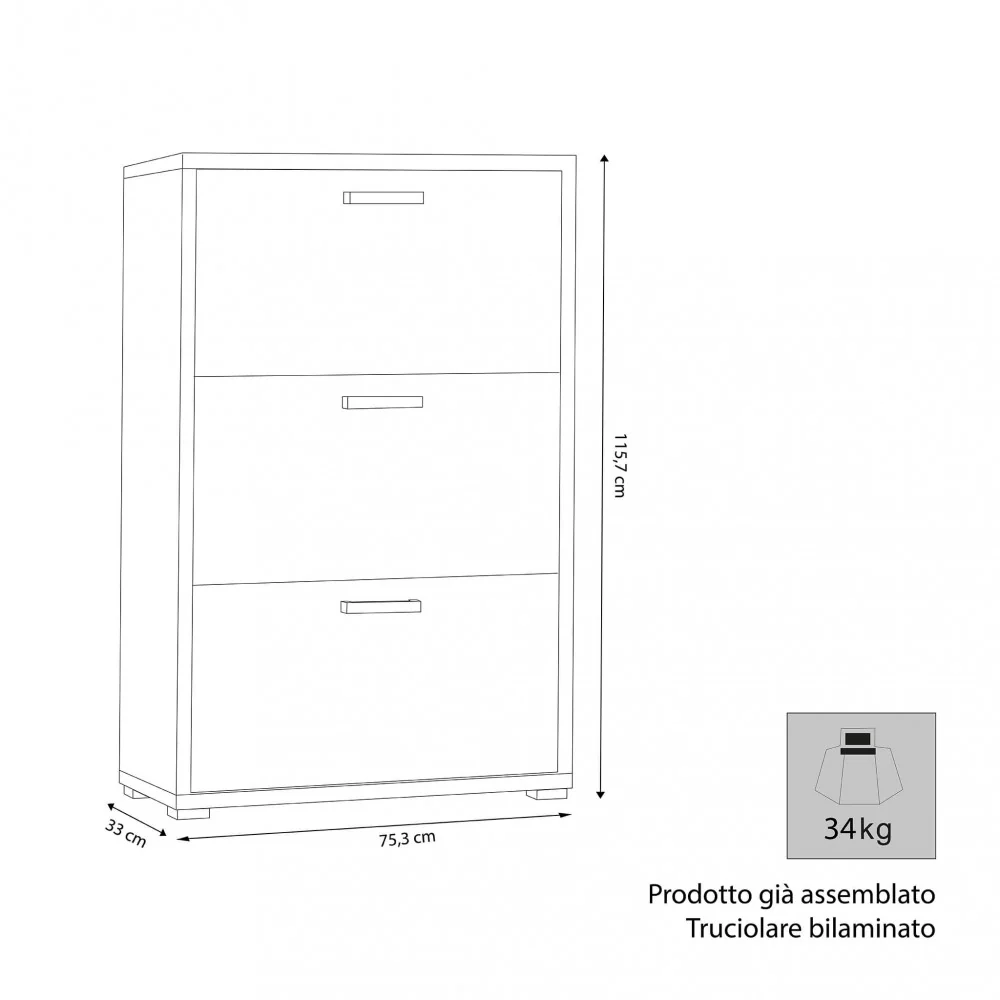 Scarpiera con ante a ribalta, da interno, materiai resistenti e durevoli