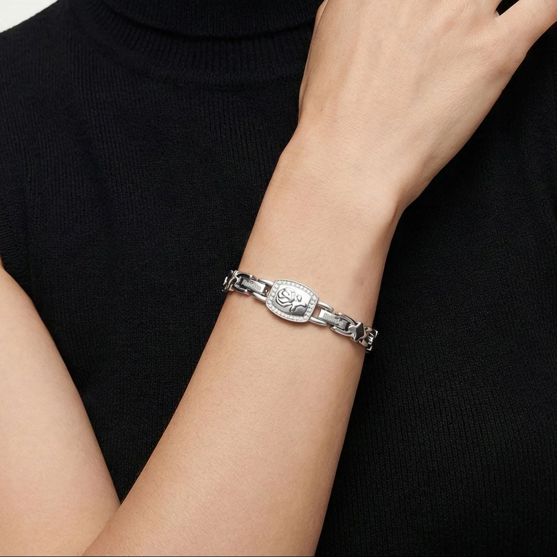 RainSo Ultra Strength Women Rose Magnetic Bracelet,White Diamond