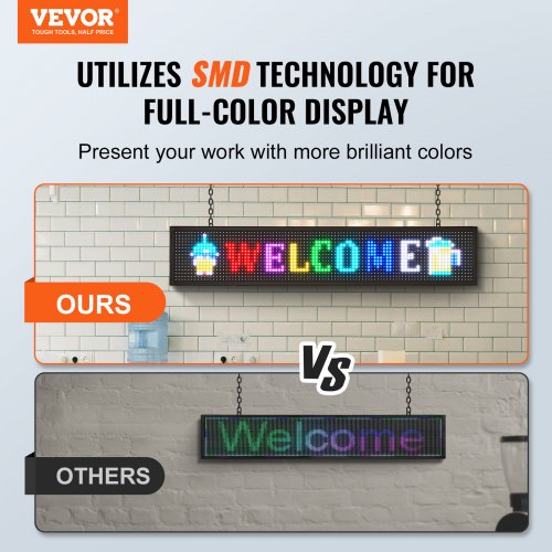 VEVOR Programmierbares LED-Schild, P10 Vollfarb-LED-Scrolling-Panel, DIY-Anzeigetafel mit Benutzerdefiniertem Textanimationsmuster, WIFI-USB-Steuerung, Nachrichten-Ladenschild Werbung 99 x 19 cm