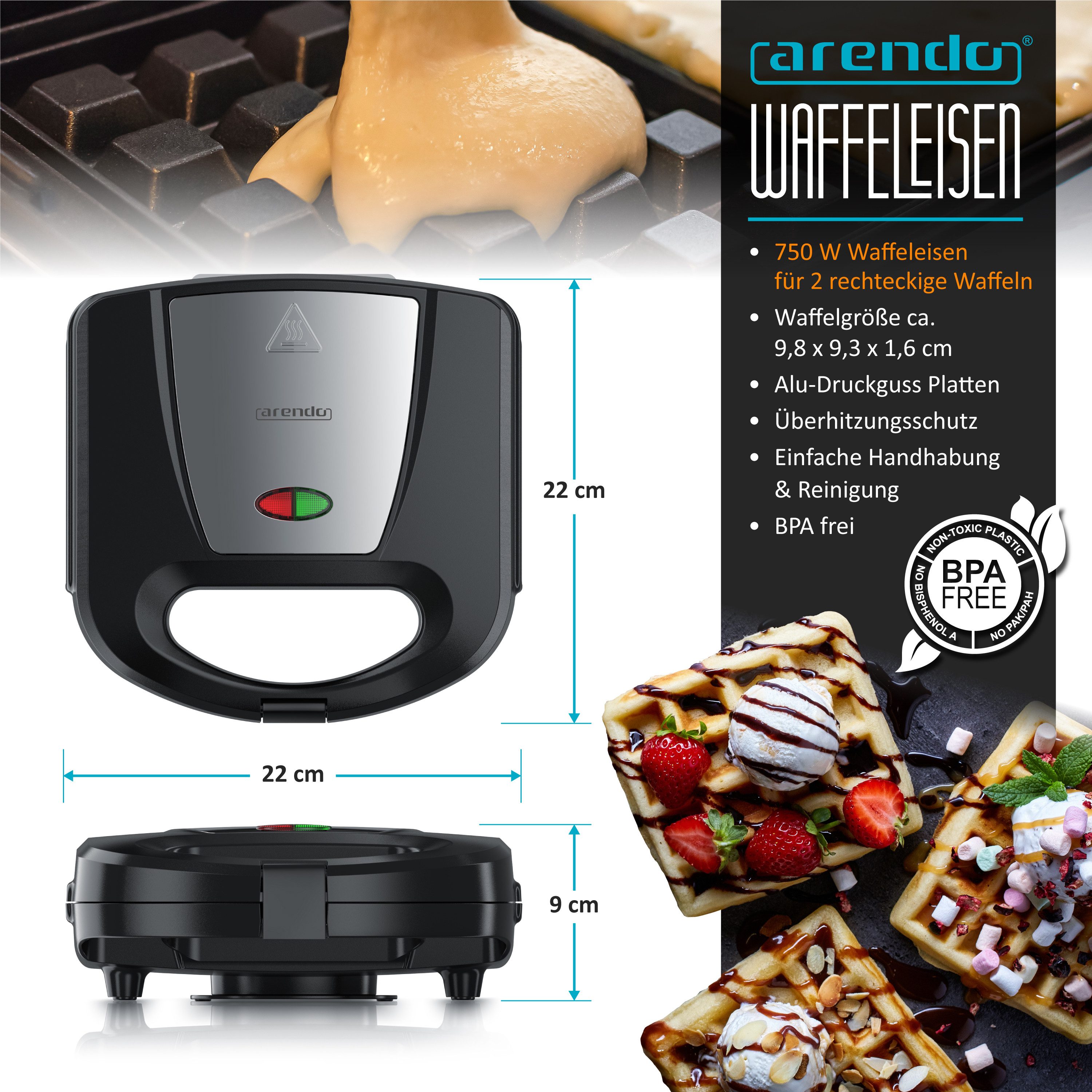 Waffeleisen Doppelwaffeleisen für belgische Waffeln, rechteckig & kompakt