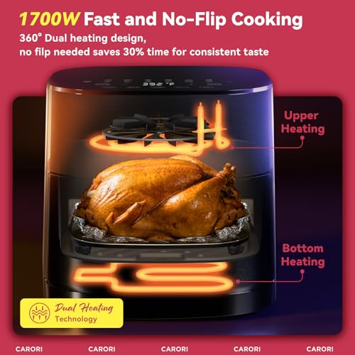 Air Fryer 14 in 1 with Viewing Window, 6Qt Large Capacity, 1700W Max Crisp, Airfryer No Filping Dual Heating, Bake, Roast, Dehydrate, Reheat, Fast Even Easy Meals, Nonstick and Dishwasher Safe Basket : Home & Kitchen