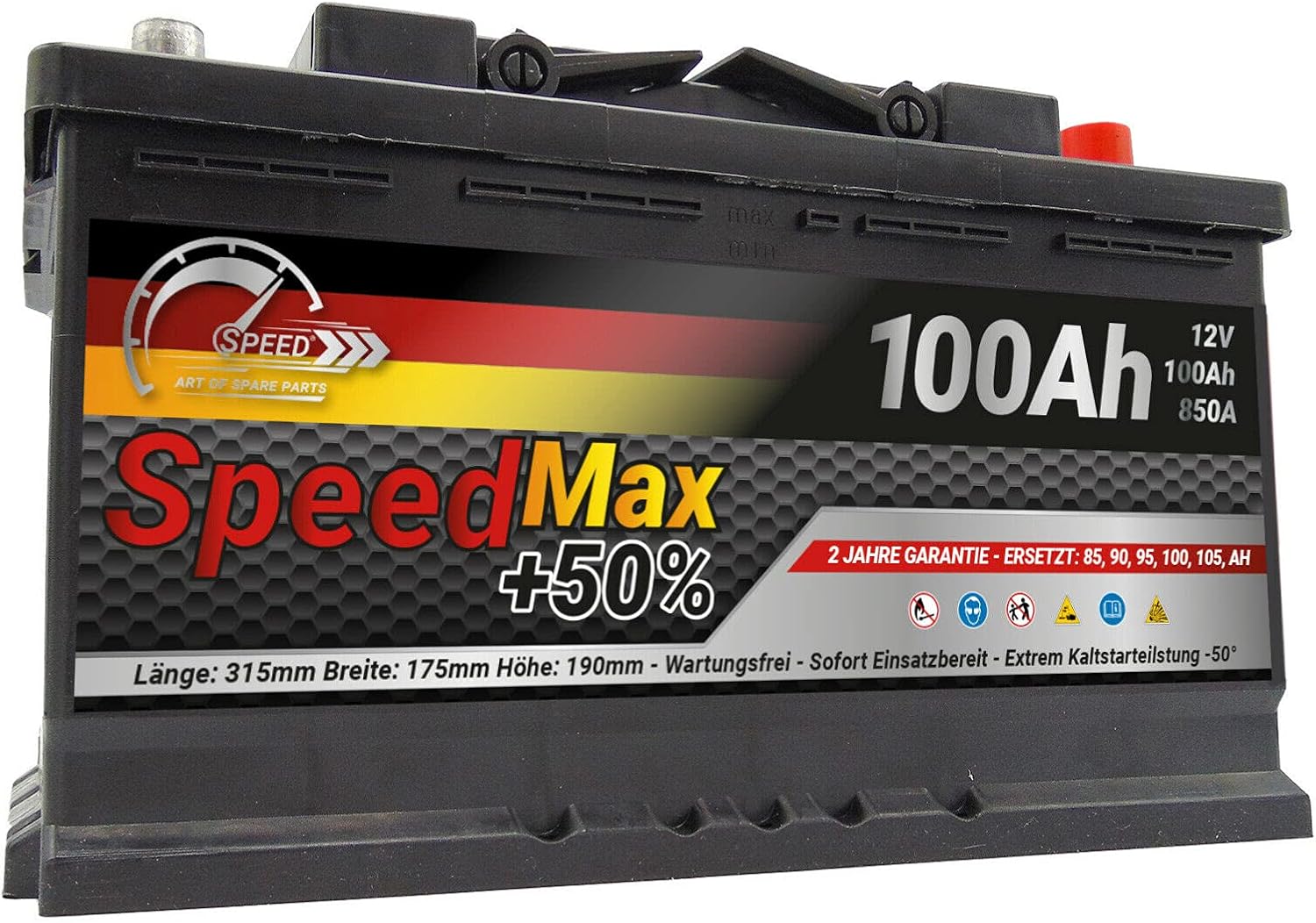Batteria auto SPEED MAX L4100 100AH 850A 12V = FIamm 100Ah DX+ Pronta all'uso