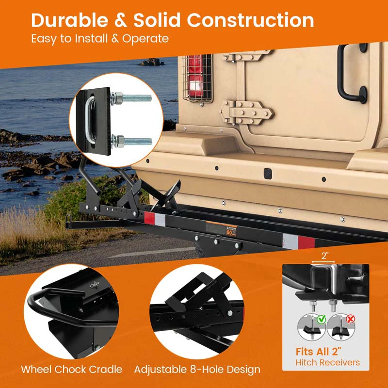 600Lbs Motorcycle Hitch Carrier Fit Up To 75Quot Wide Tire Motorcycle Carrier Hitch Mount Wloading Ramp Dirt Bike Trailer Heavy Duty Motorcycle Rack