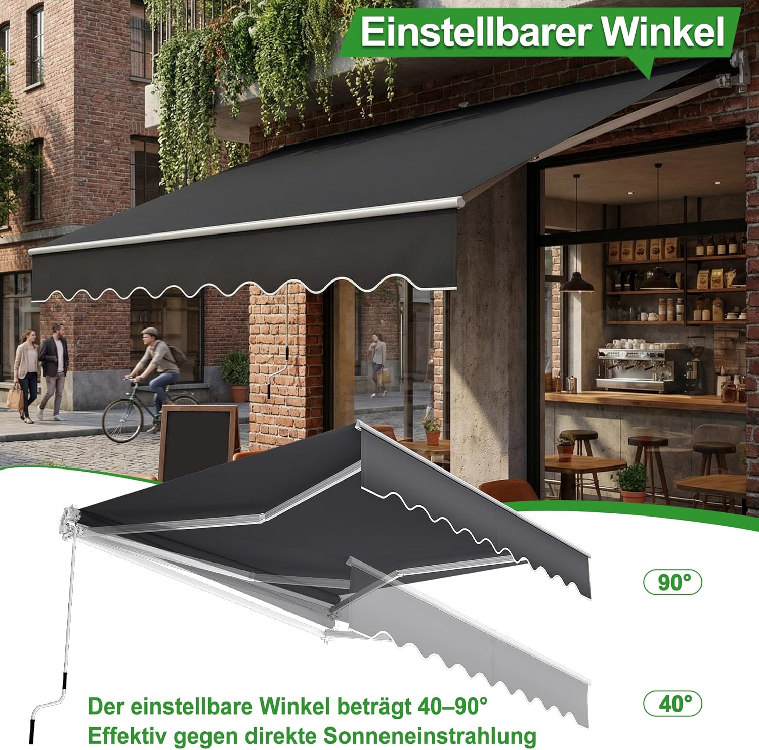 HENGMEI Balcony Awning with Crank Handle Sun Protection for Patios, Balconies (400 x 300 cm)
