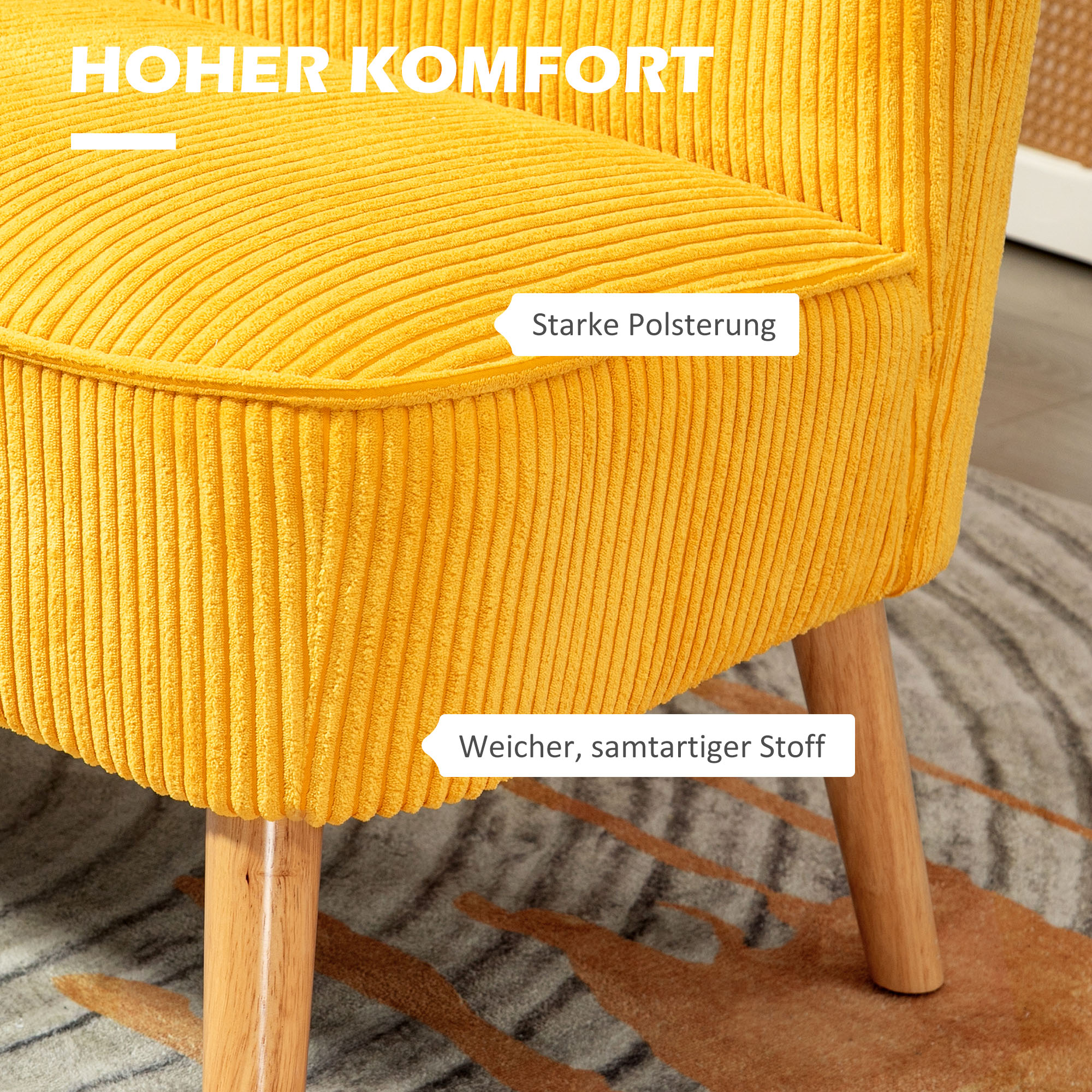 Tweezitsbank in elegant Scandinavisch ontwerp, stevig houten frame, tot 150 kg, 117 x 56,5 x 77 cm, Geel