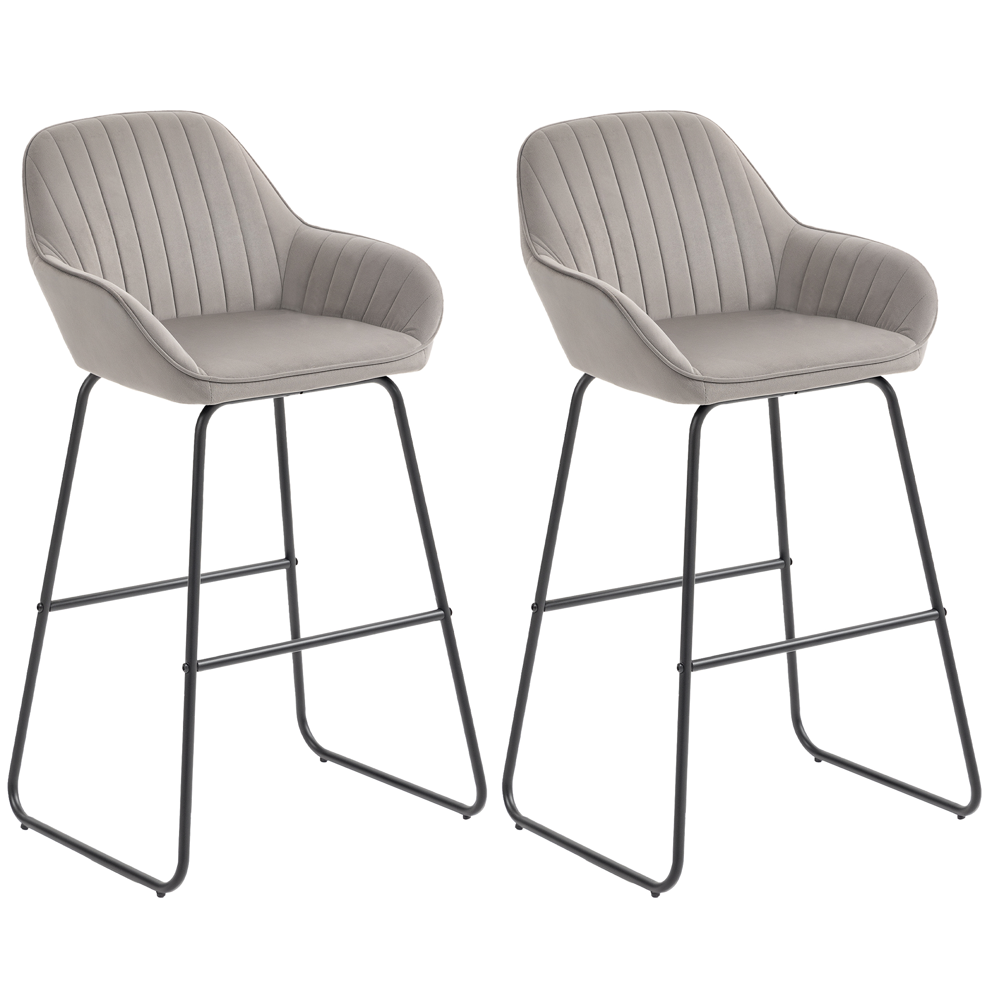 HOMCOM 2er-Set Barstühle, Barhocker mit Stoffbezug und Schaumstoffpolsterung, Polsterhocker mit Metallbeinen, Grau