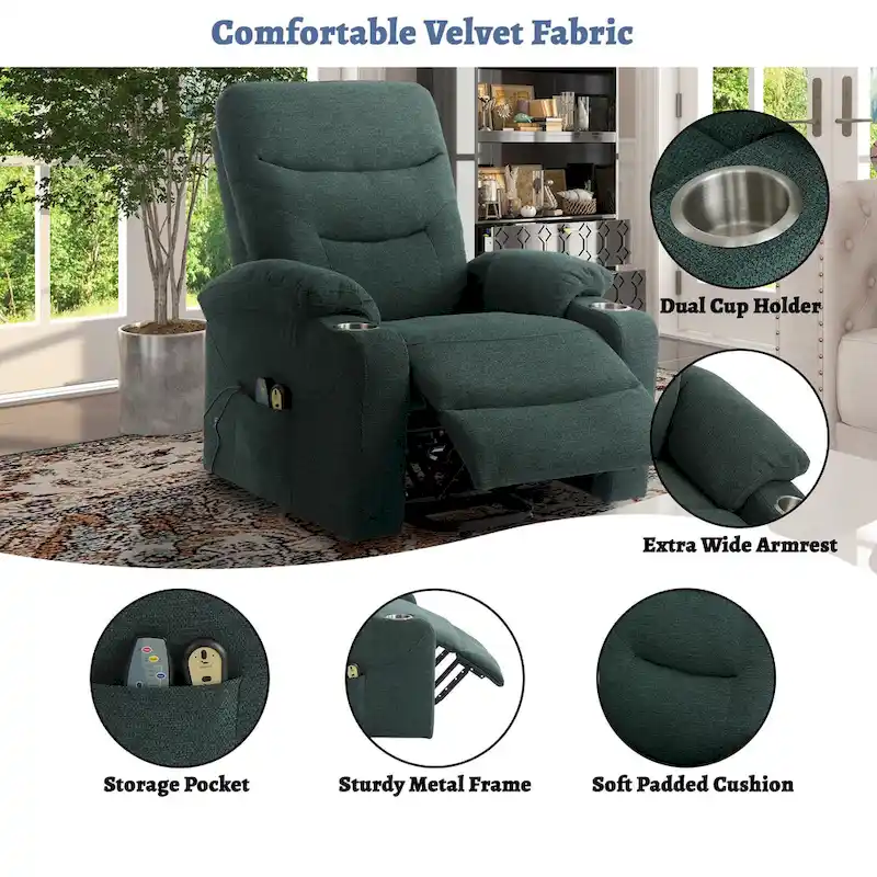 Clihome Soft Upholstered Electric Massage Recliner with Cup Holder
