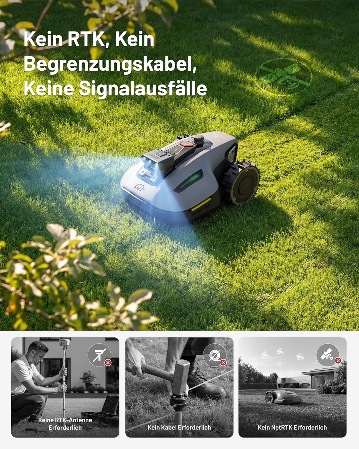 MAMMOTION YUKA mini 2 500 Mähroboter ohne Begrenzungskabel, Empf. 500 m2, Kein RTK, Kein Signalabbruch, KI TrueVision-Navigation, Auto-Mehrzonen-Kartierung, DropMow, RWD für 45% Steigung, 4.5Ah-Akku