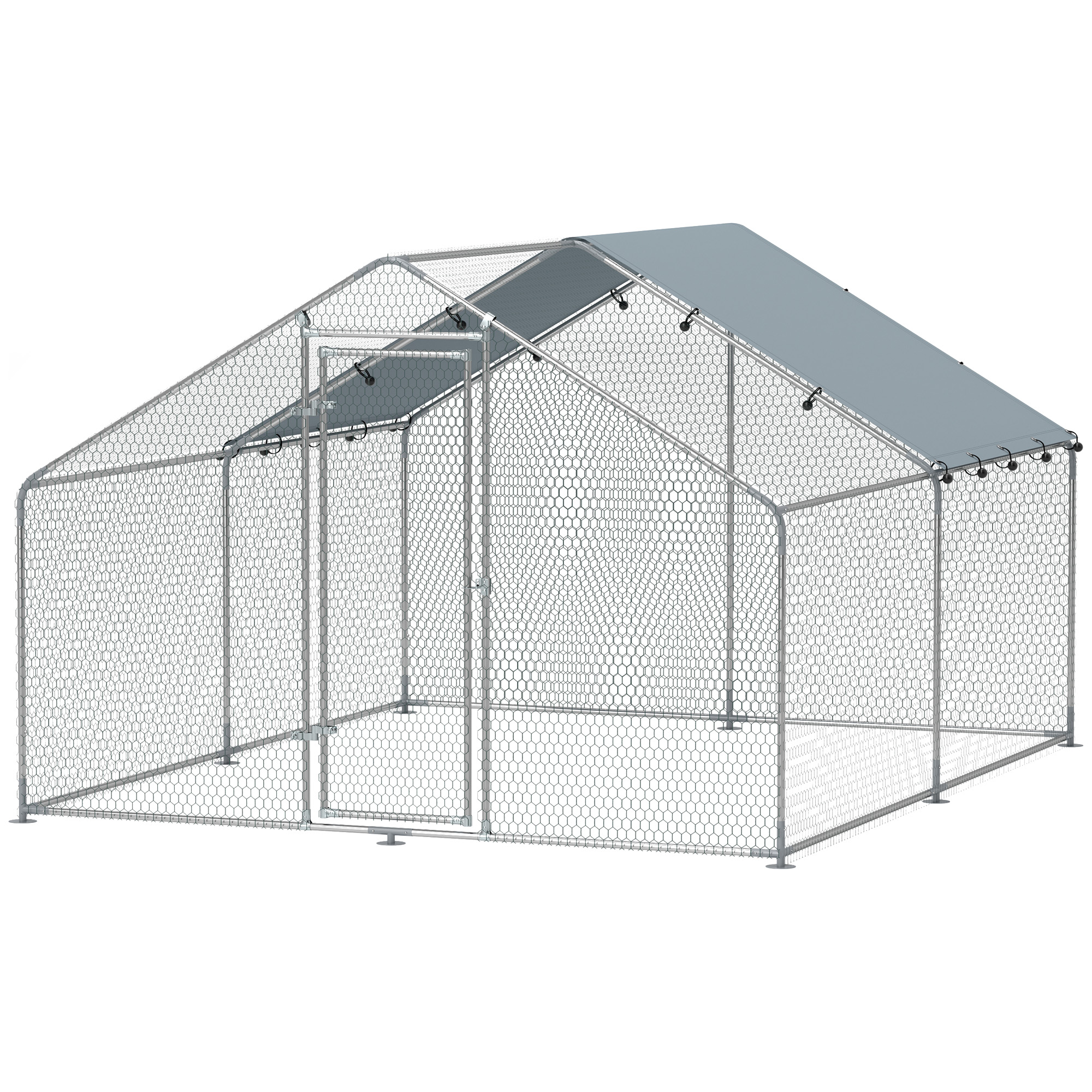 PawHut Hühnergehege, großes Hühnergehege aus Metall mit wasserdichter und UV-beständiger Abdeckung, Käfig für 10-15 Hühner, 3 x 3,4 x 1,9 m