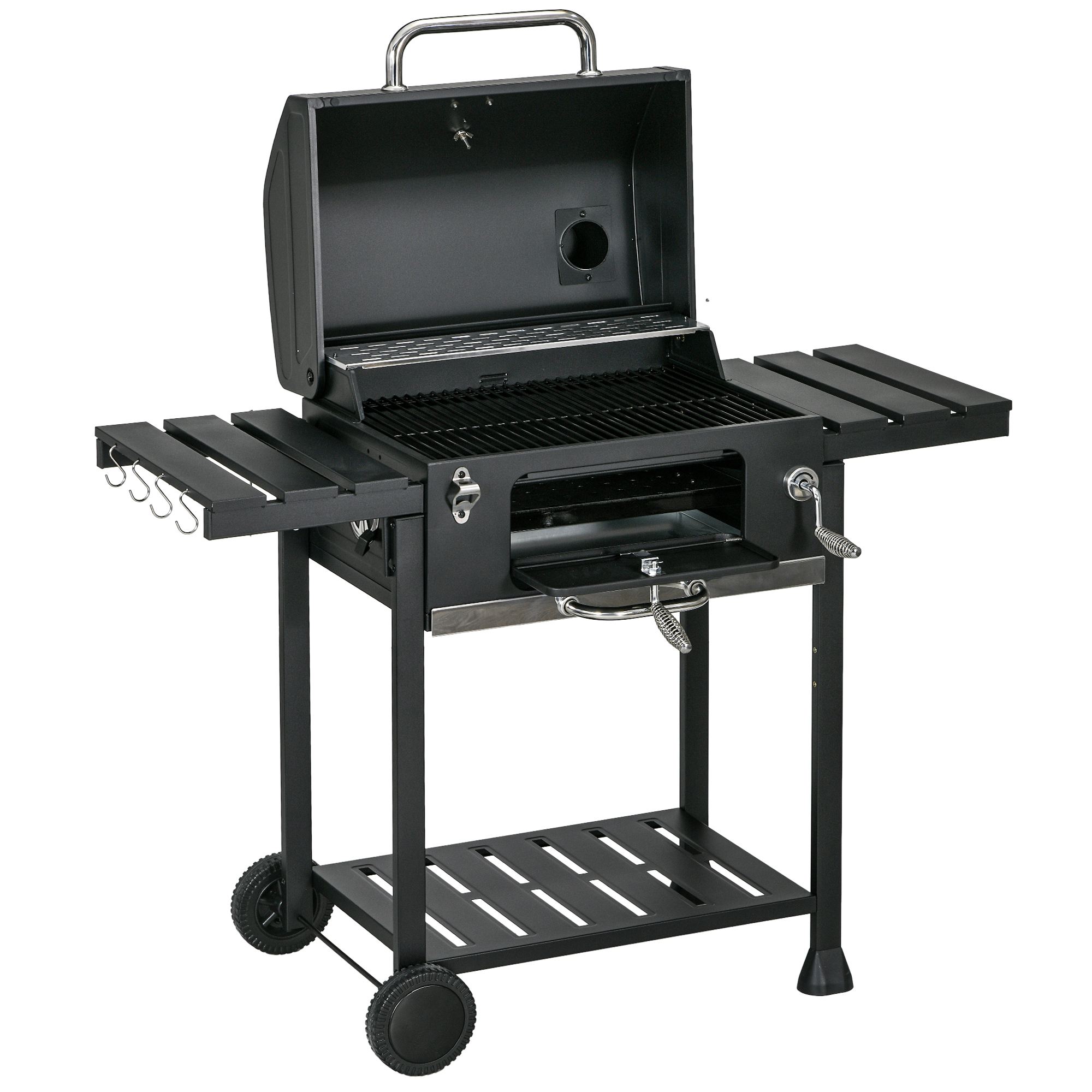 Outsunny Kohlegrill BBQ-Grill Smoker, inkl. Thermometer, Flaschenöffner, 120 x 64 x 114 cm, Schwarz