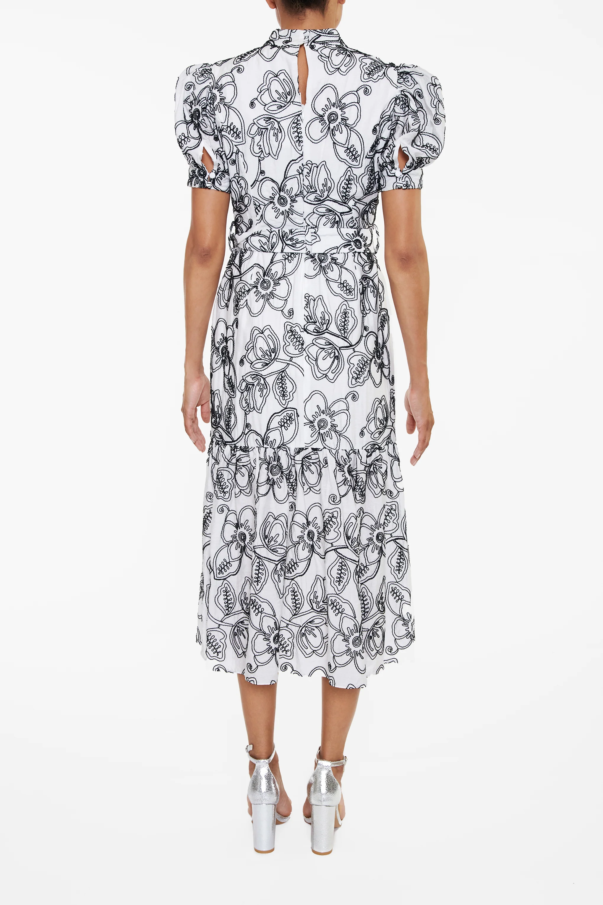 Helena White Corded Flower Midi-Dress
