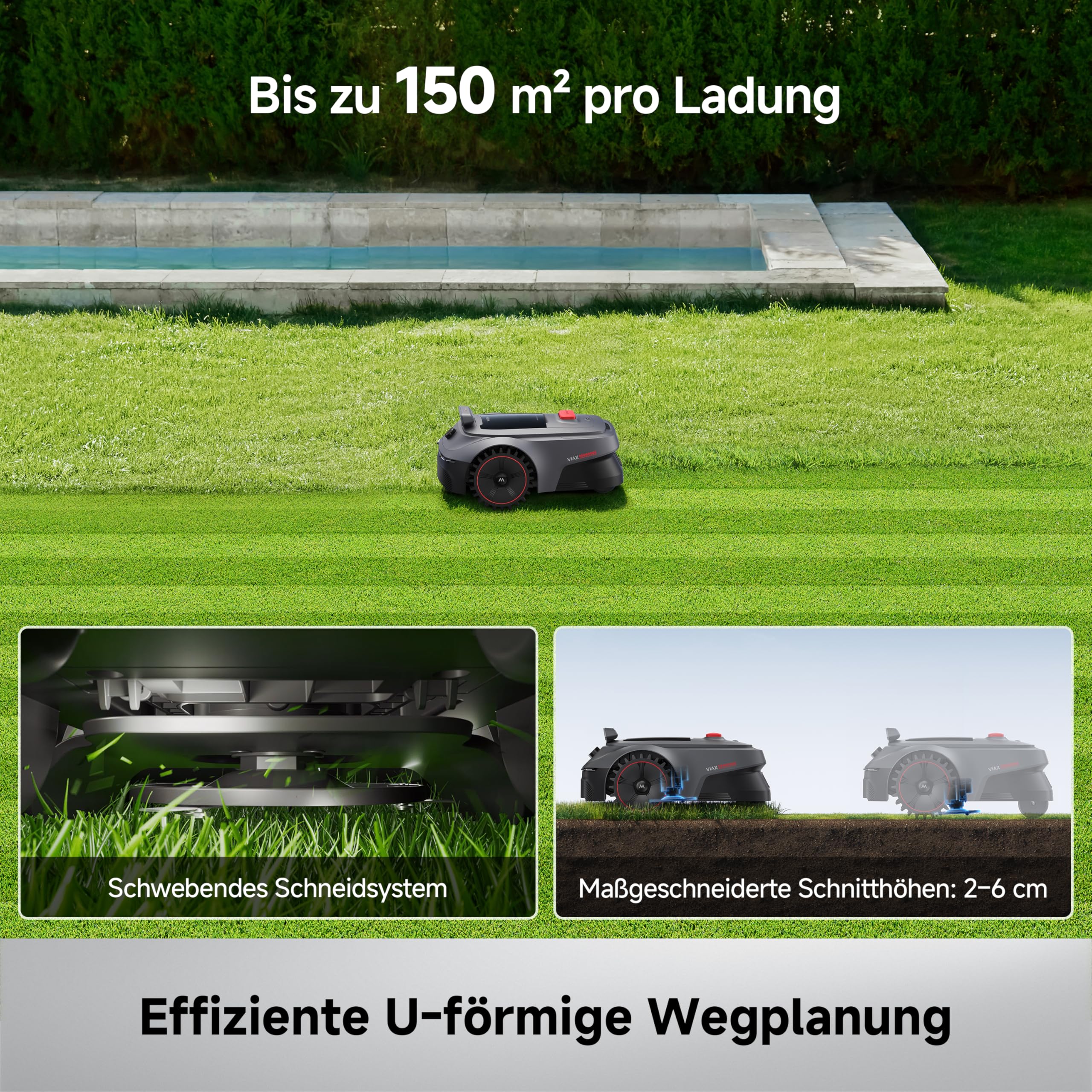 Mähroboter ViAX 500 ohne Begrenzungskabel mit 360°-LiDAR und Dual-KI-Vision, 20 cm Schnittbreite