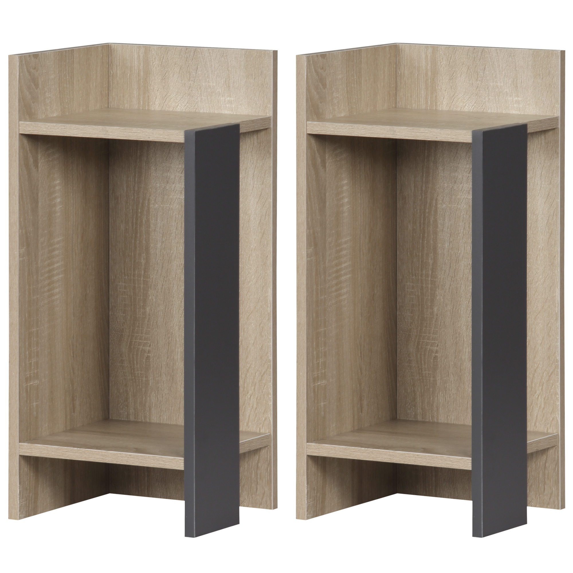 HOMCOM Nachttischset Modernes Grau mit Offener Ablage, 2 Stück aus Spanplatte für Schlafzimmer und Wohnzimmer, 27x25x60cm
