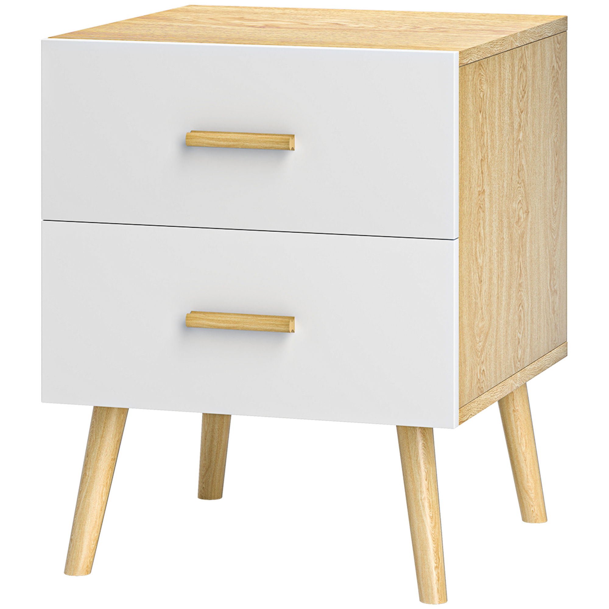 HOMCOM Nachttisch mit 2 Schubladen aus Holz im skandinavischen Stil, 40x40x50 cm, Eiche