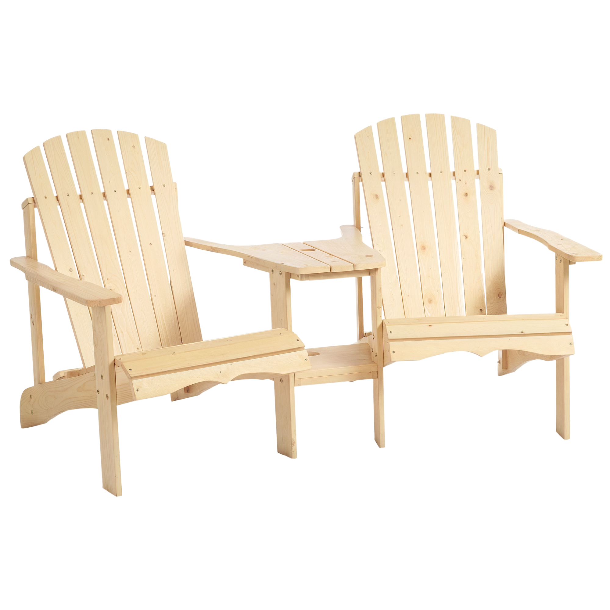 Outsunny Adirondack Gartenstuhl mit Tisch und Schirmloch 2 Sitzer Gartensessel Sitzgruppe Gartenmöbel für Balkon Massivholz Natur 178 x 87 x 92 cm