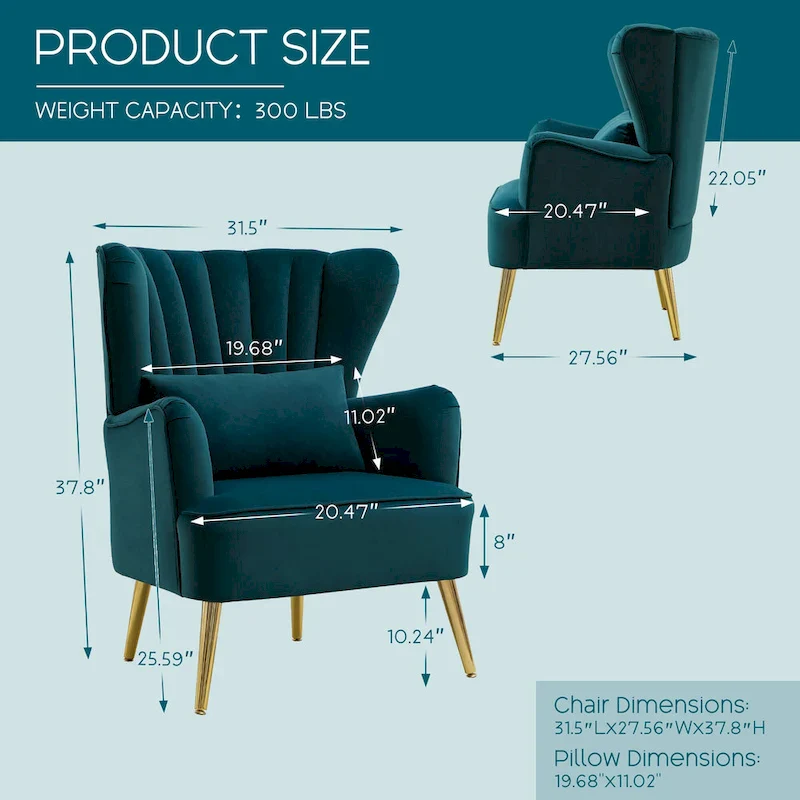 HOMYKA Modern Wingback Arm Chair Upholstered Accent Chair Set of 2