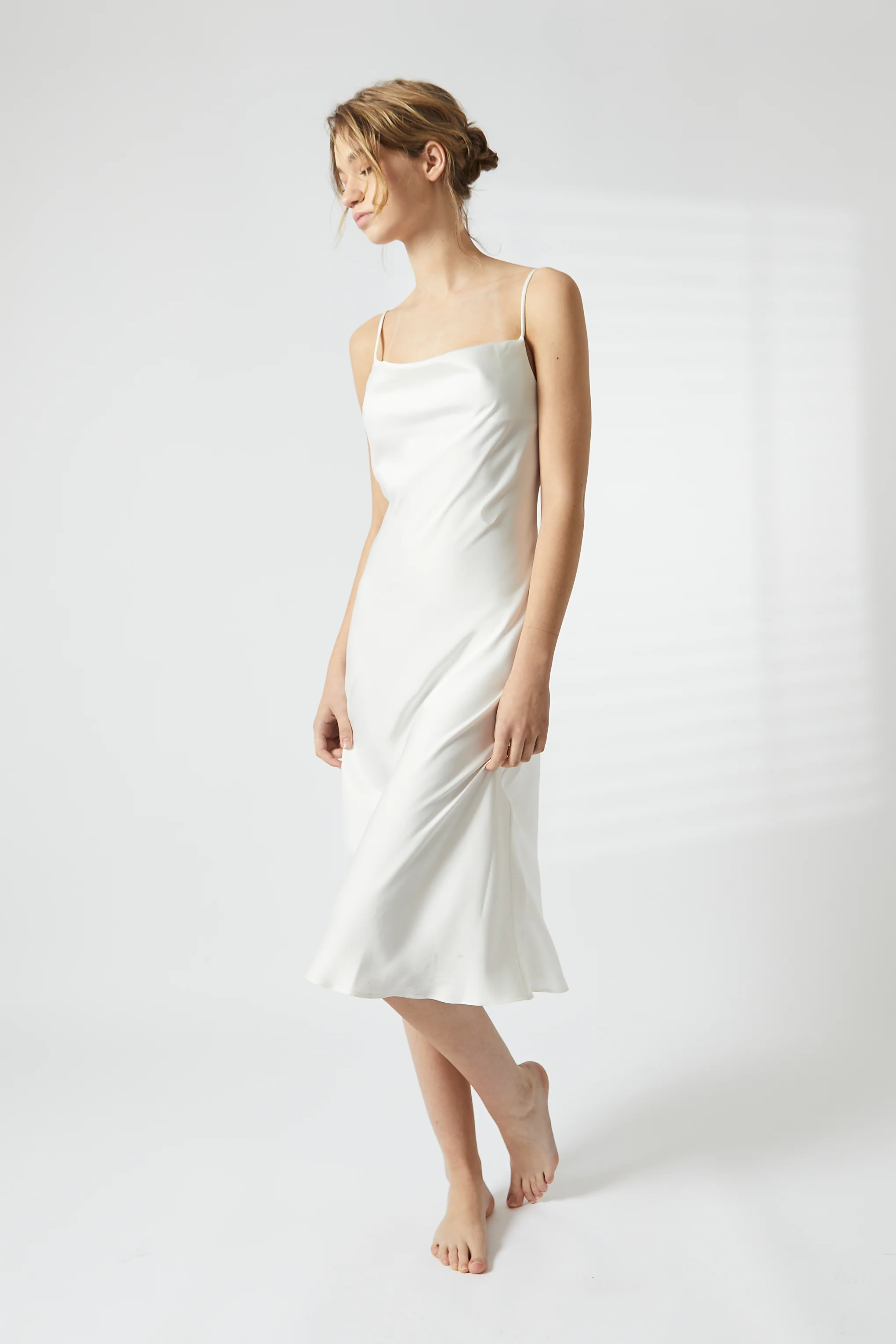 White Satin Midi Cowl Nightie