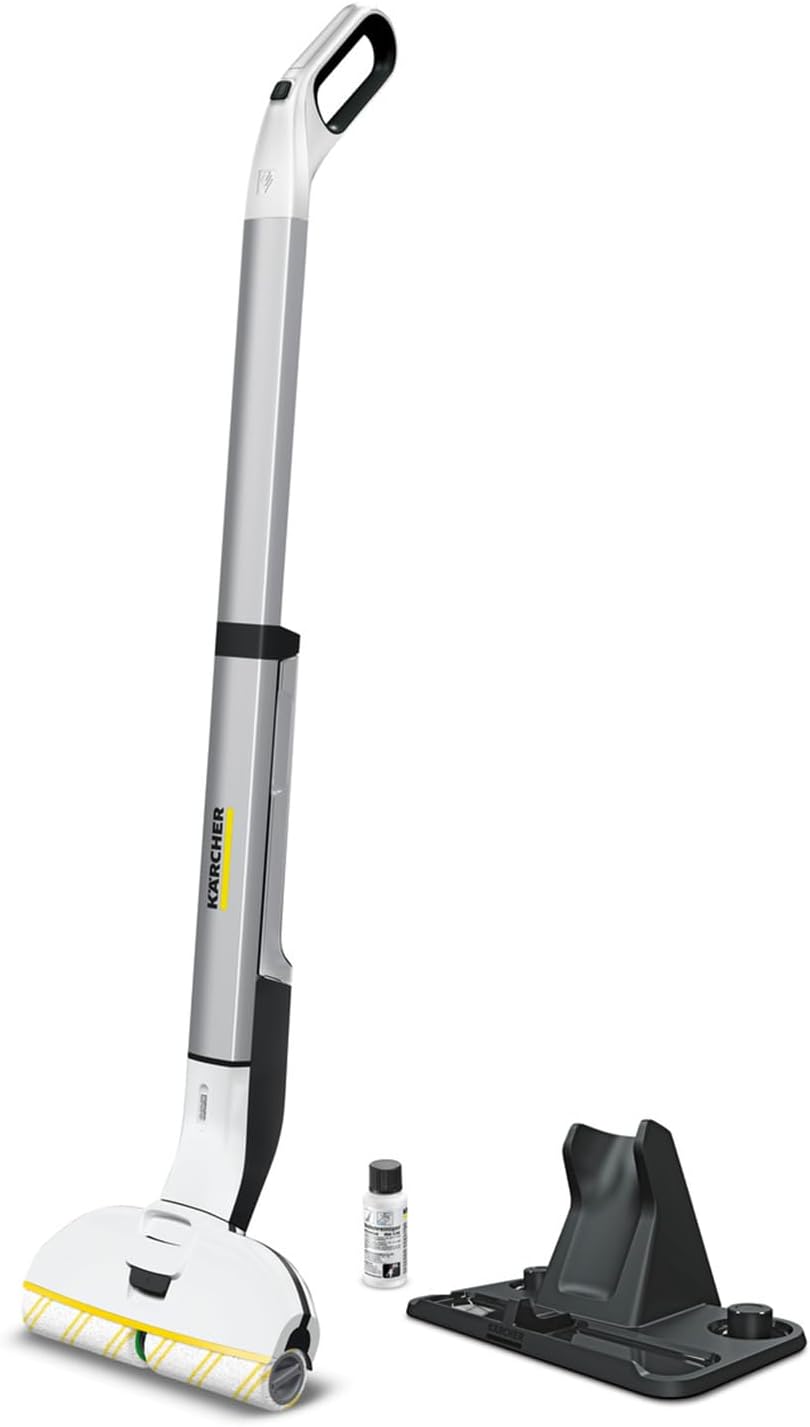 Krcher Elektrischer Wischmopp EWM 2, kabelloser Bodenreiniger mit 2 rotierenden Mikrofaserwalzen, Akkulaufzeit: ca. 20 min, Flchenleistung pro Akkuladung: ca. 60 m, Wei
