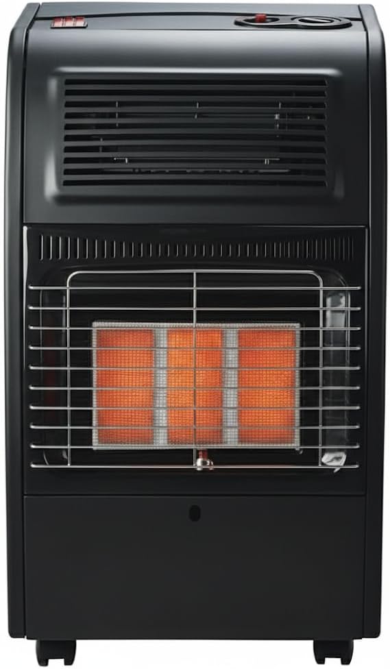 BRICOZONE Stufa Catalitica A Gas Gpl Con Infrarossi 4200W Con Ventilazione Turbo 1500W 3 Livelli Di Potenza Con Sicurezza Ods E Ffd Per Ambienti Fino A 80 Mq Con Ruote Design Compatto Nero Opaco