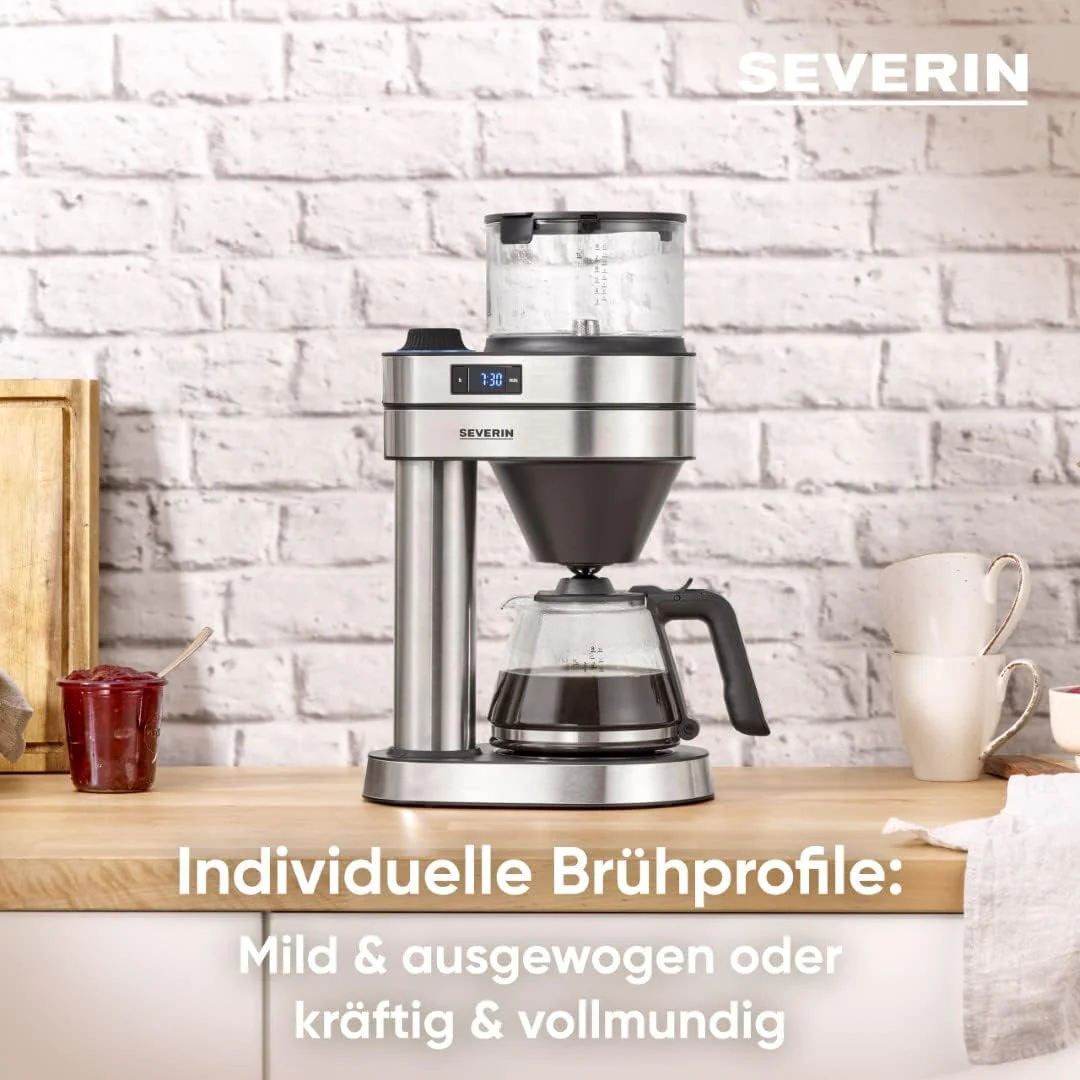 SEVERIN Filterkoffiezetapparaat Caprice, handopgegoten zoals met de cafeti��re voor maximaal 8 kopjes, koffiezetapparaat met timer, geborsteld roestvrij staal/matzwart, KA 5760