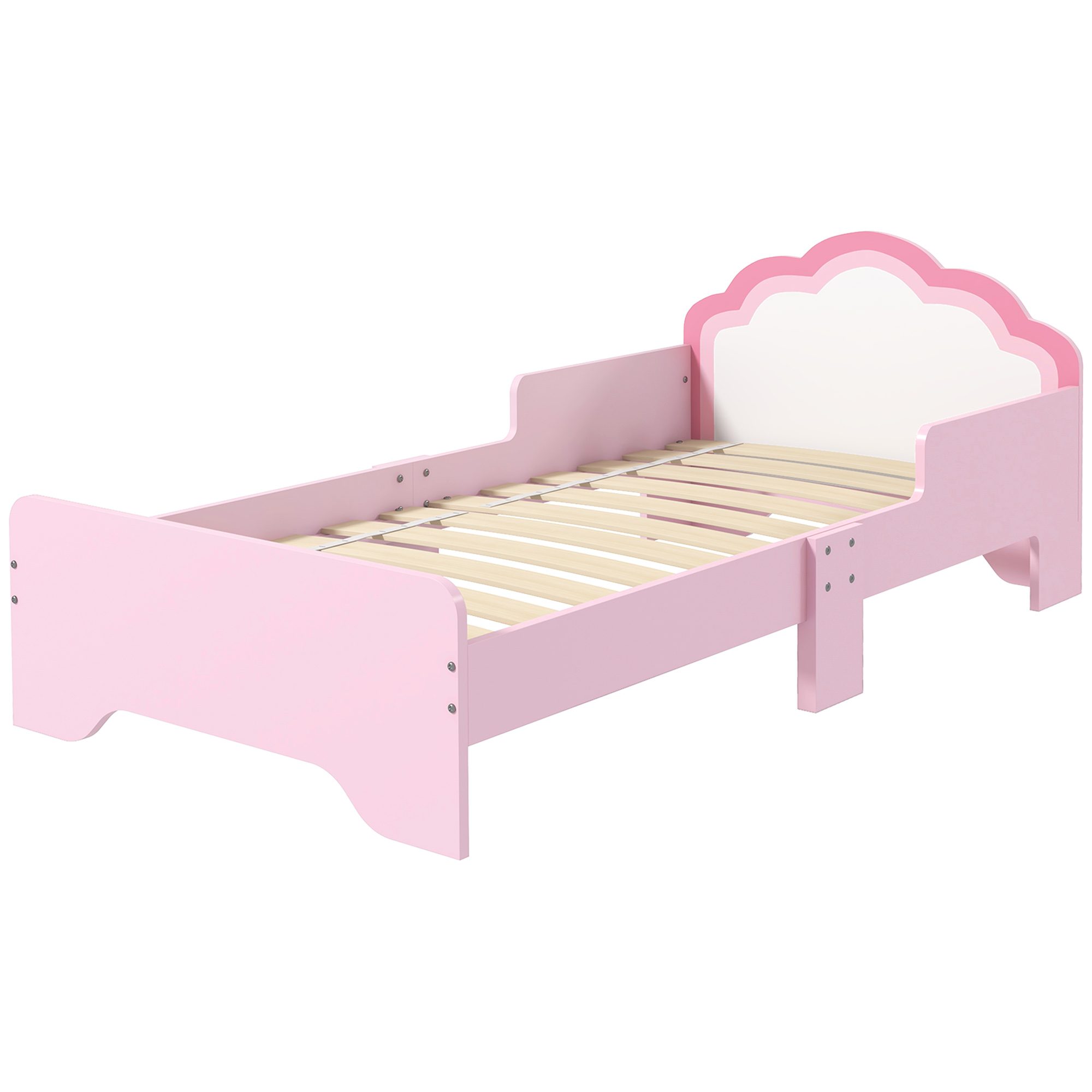 ZONEKIZ Kinderbett für 3-6 Jahre 143 x 74 x 55 cm Wolken-Design Lattenrost inklusive modernes Kinderzimmer rosa