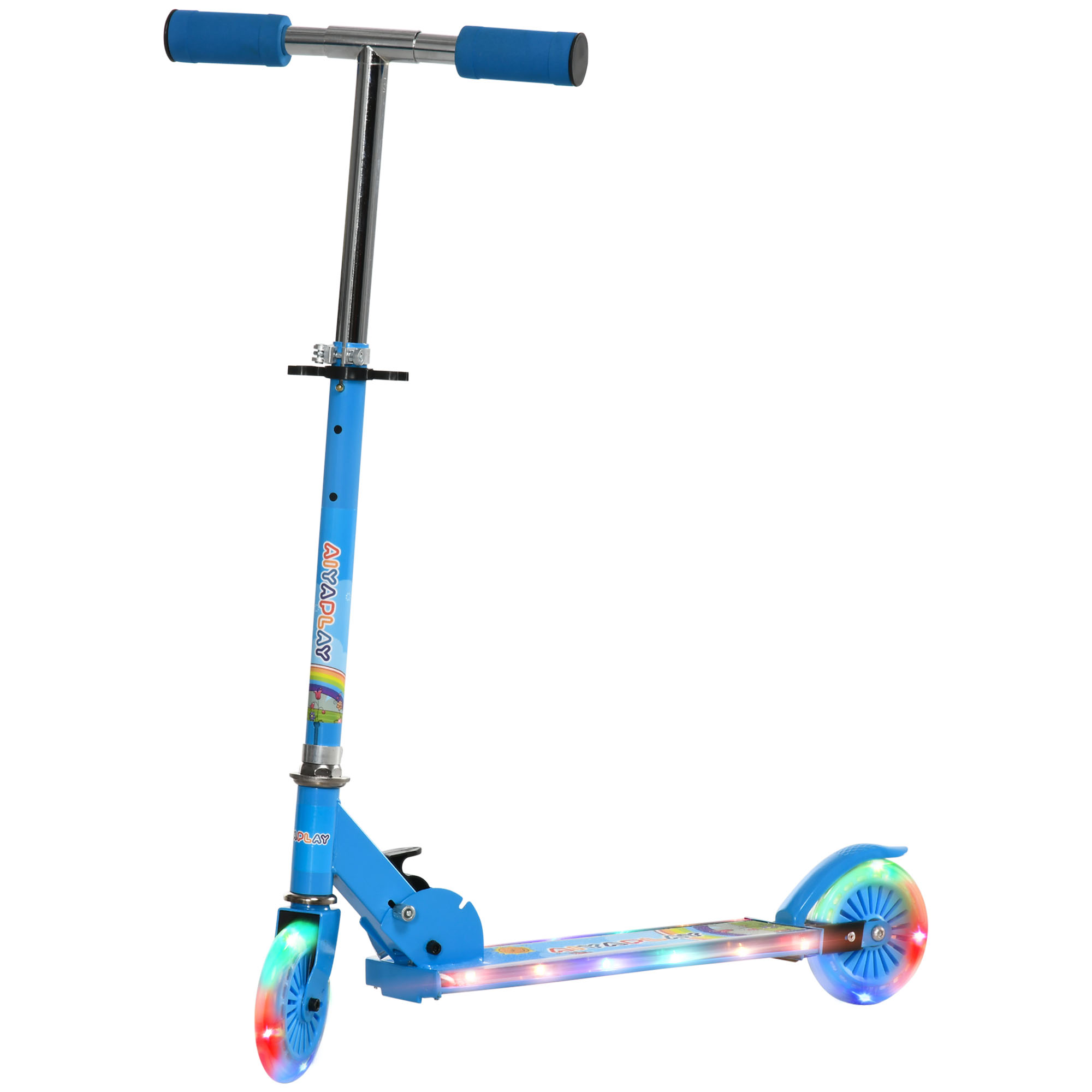 HOMCOM Roller für Kinder von 3 bis 7 Jahren klappbar mit leuchtenden PU-Rädern und Musik 67 x 32 x 78 cm Blau