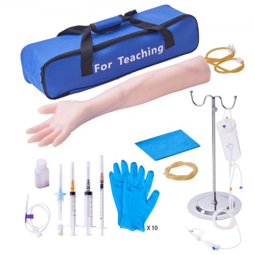 VEVOR Phlebotomie-Kit, IV Übungsarm Übungssätze, Phlebotomie-Arm-Praxis-Kit 560 x 130 x 70 mm, Trainingsarm für Intravenöse Injektion Inkl. IV-Ständer, Infusionsschlauch, Aderpresse usw.