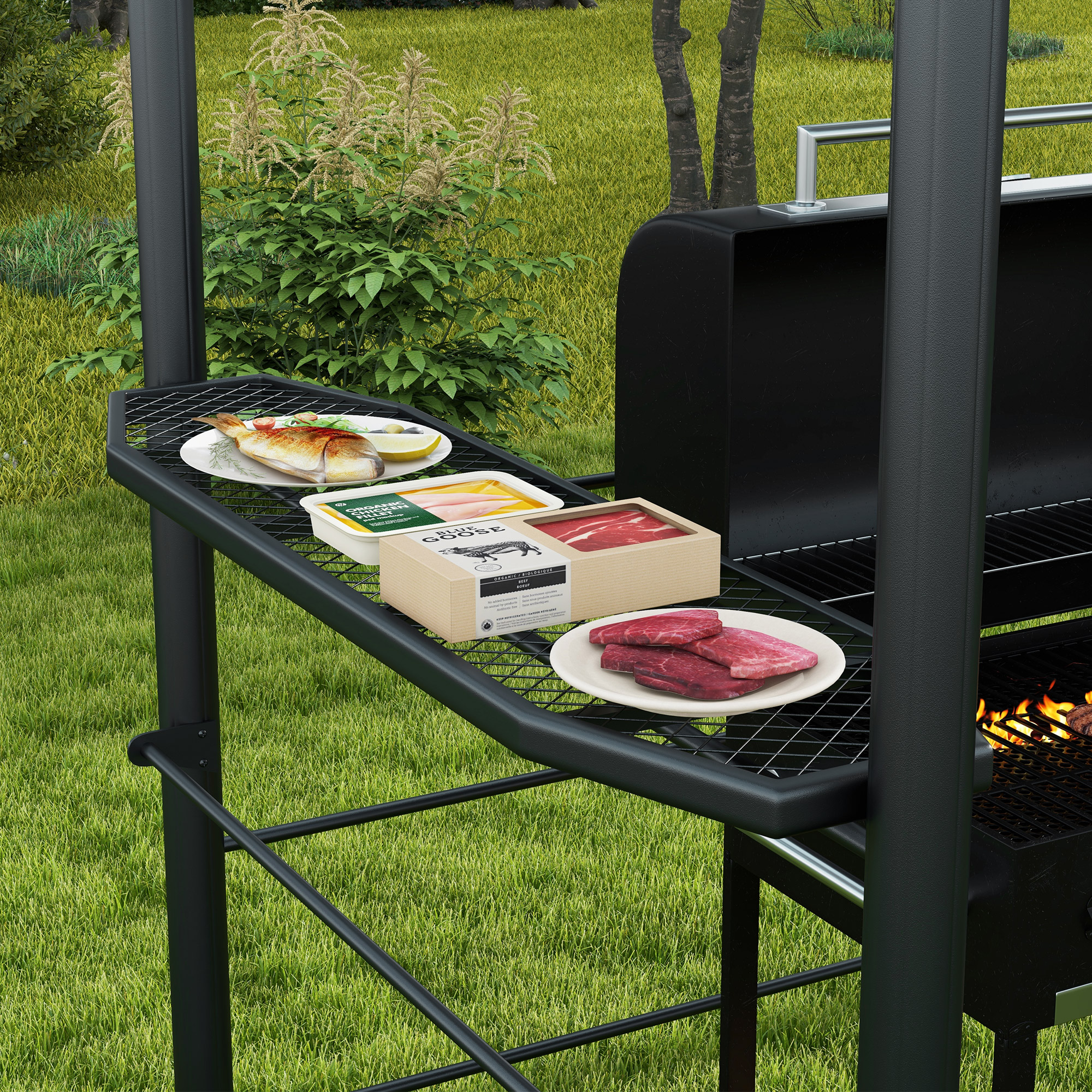 Outsunny Grillpaviljoen Grilldak Grillprieel, weerbestendig, 240 cm x 150 cm x 230 cm, Geelbruin + Donkergrijs